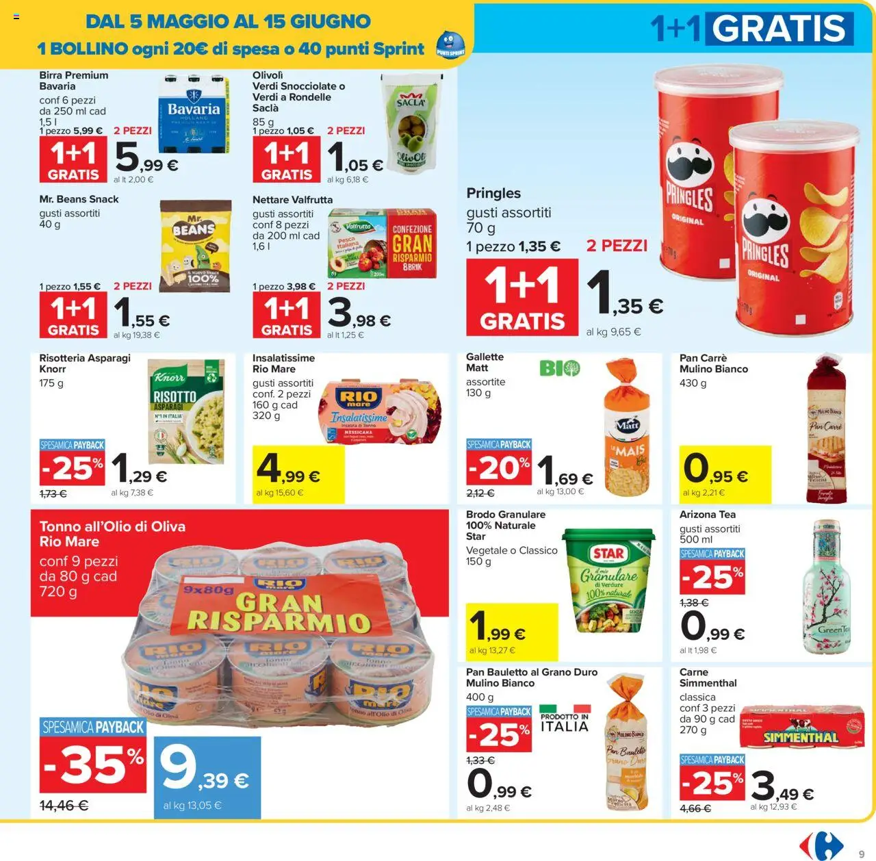 Volantino Carrefour del 05.05.2025 | Pagina: 9 | Prodotti: Birra, Crackers, Gallette, Mais