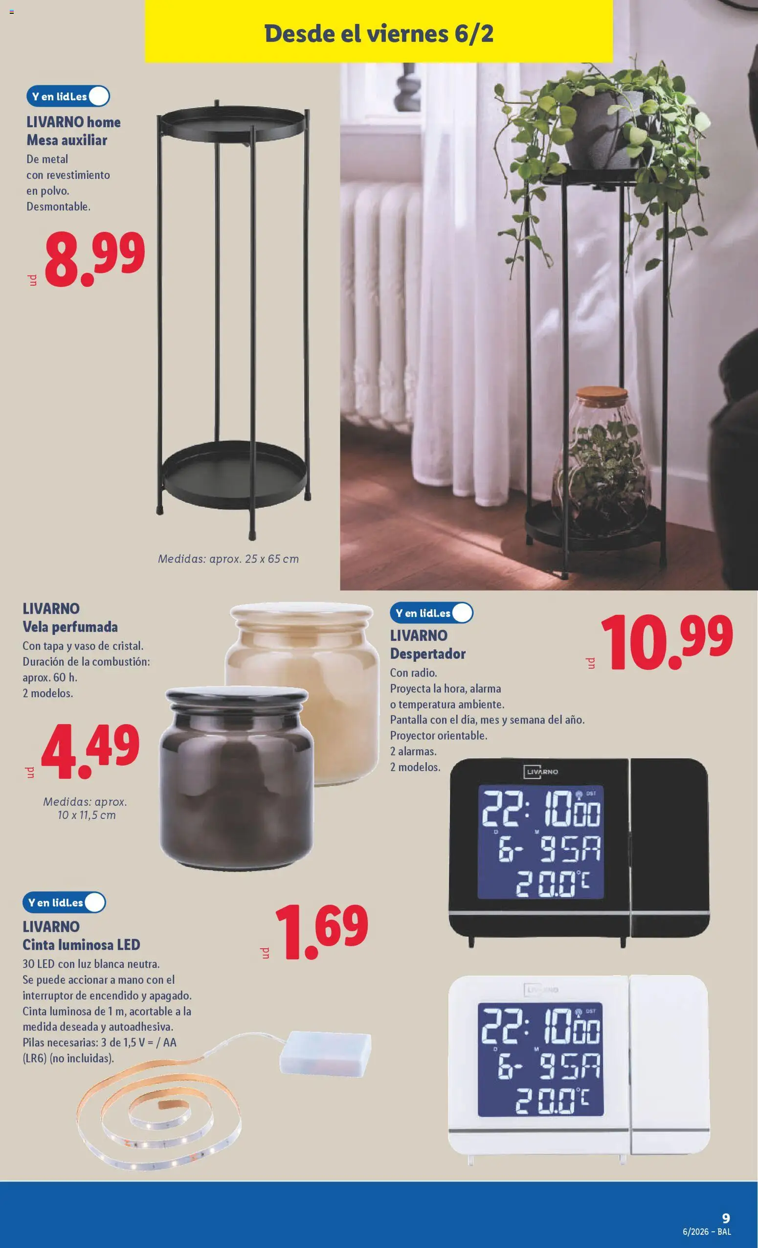 Lidl folleto de bazar │ válido desde el 02.02.2026 | Página: 21 | Productos: Vela, Despertador, Mesa auxiliar, Mesa