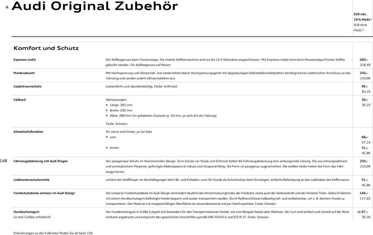 Audi A5 – gültig ab 09.01.2025 | Seite: 148 | Produkte: Kaffeemaschine, Sitzbank, Kaffee