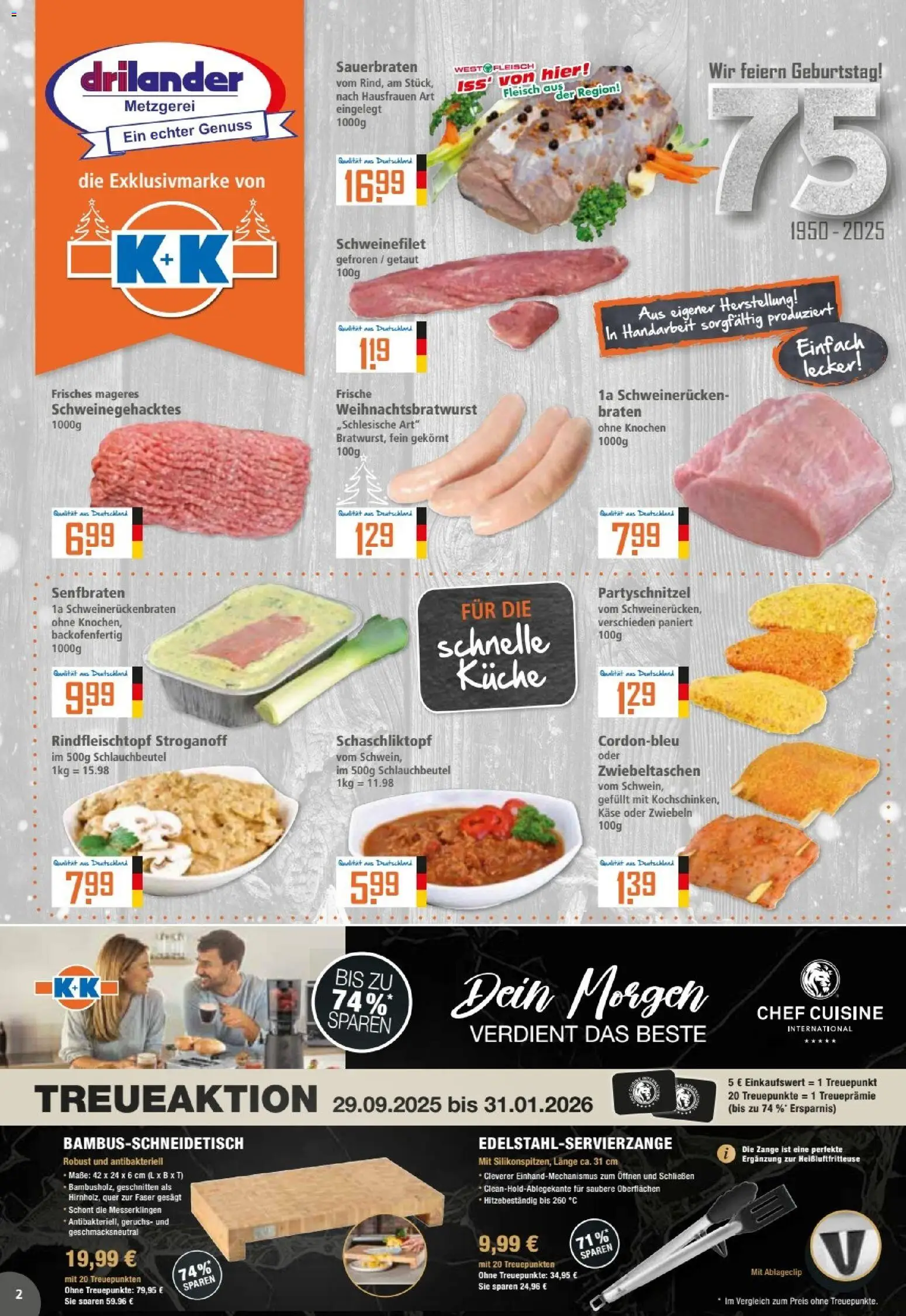 Klaas & Kock Prospekt – gültig ab 01.12.2025 | Seite: 2 | Produkte: Käse, Zwiebeln, Schweinerucken, Heißluftfritteuse