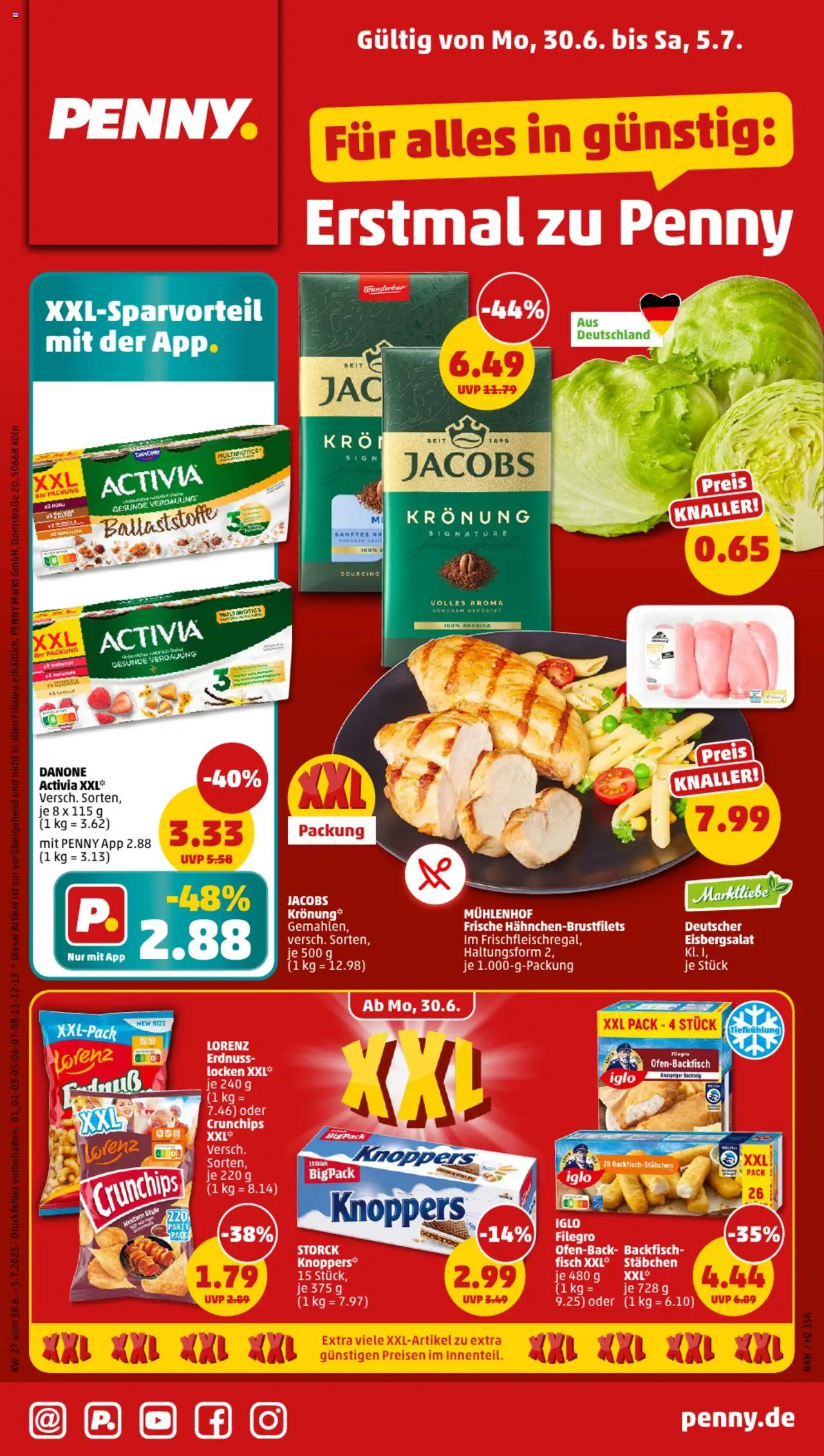 Penny Prospekt 	 - gültig ab dem 30.06.2025 | Seite: 1 | Produkte: Activia, Iglo, Fisch, Knoppers
