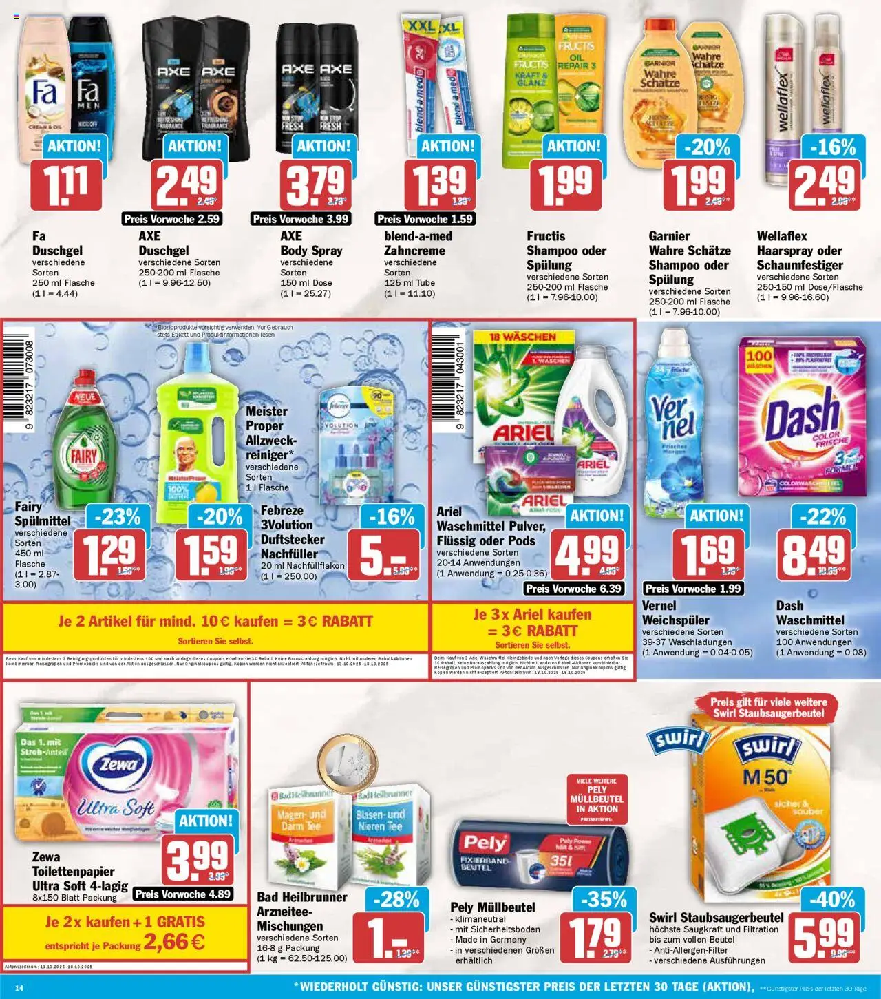 AEZ Prospekt 	 – gültig ab 13.10.2025 | Seite: 14 | Produkte: Shampoo, Spülung, Haarspray, Vernel