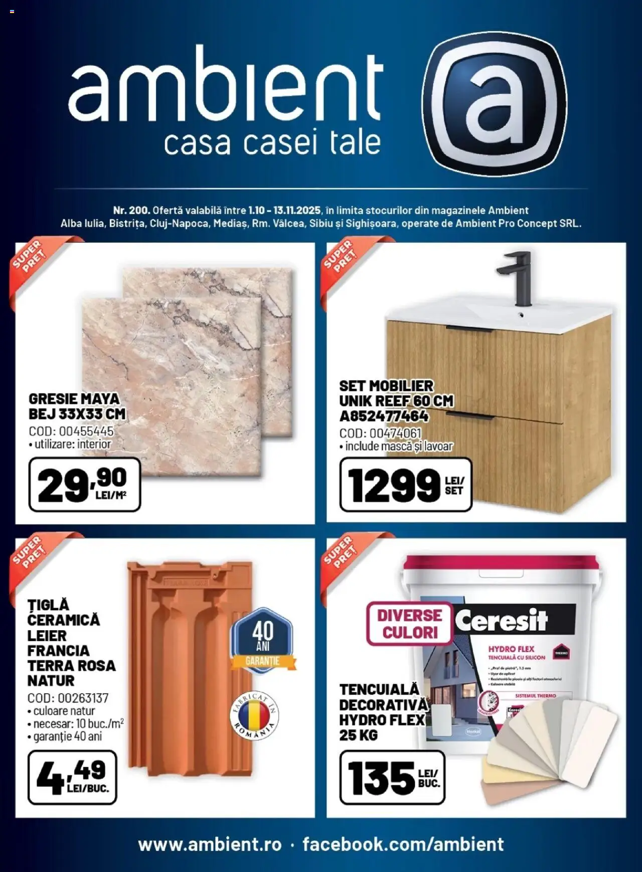 Noul catalog Ambient – valabil de la 01.10.2025 | Pagină: 1 | Produse: Gresie, Lavoar, Țiglă