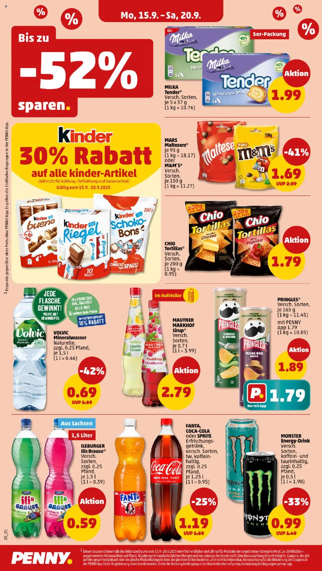 Penny Prospekt 	 – gültig ab 15.09.2025 | Seite: 20 | Produkte: Sprite, M&M's, Himbeere, Volvic