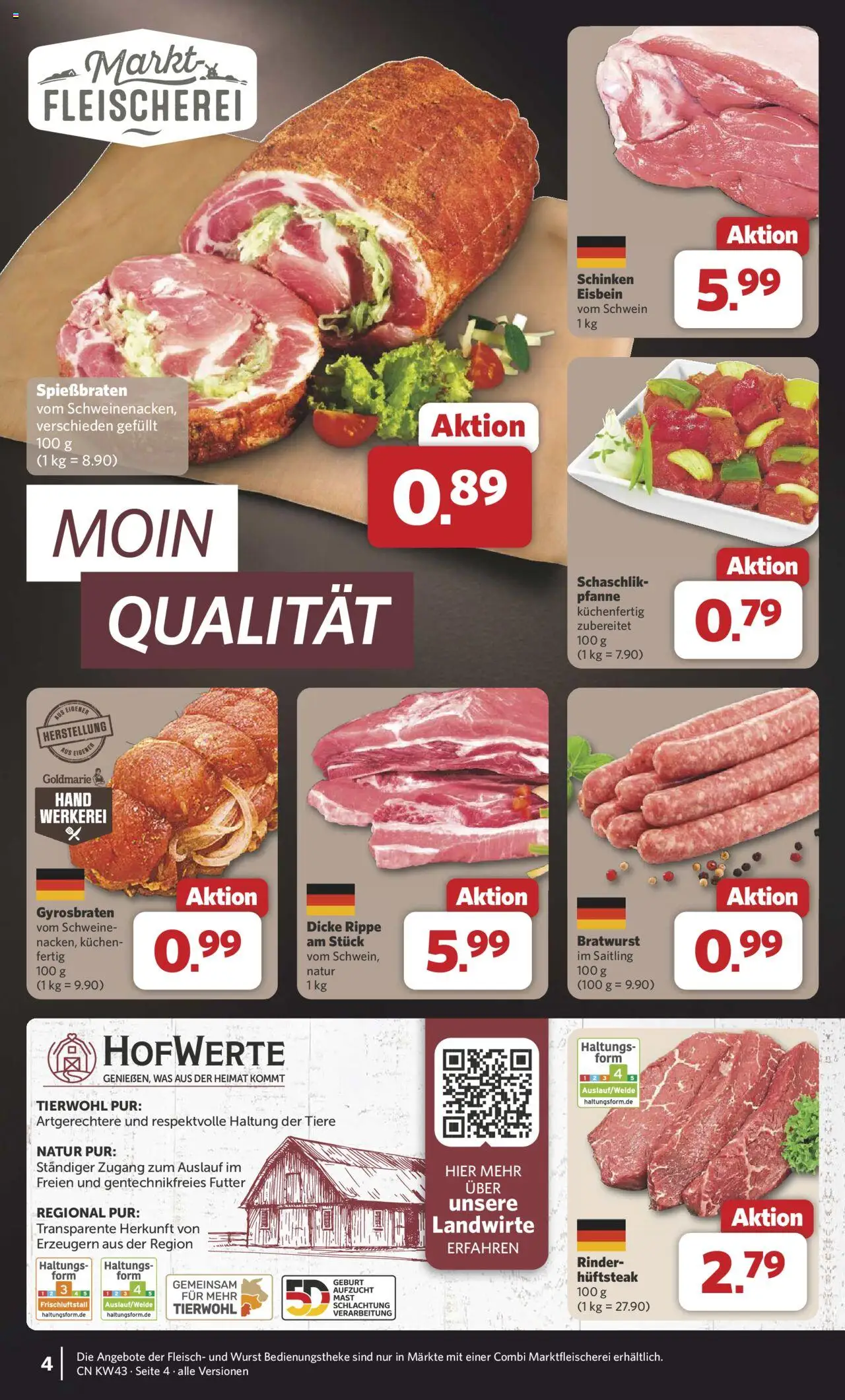 Combi Prospekt 	 – gültig ab 20.10.2025 | Seite: 4 | Produkte: Bratwurst, Wurst, Kuchen, Fleisch