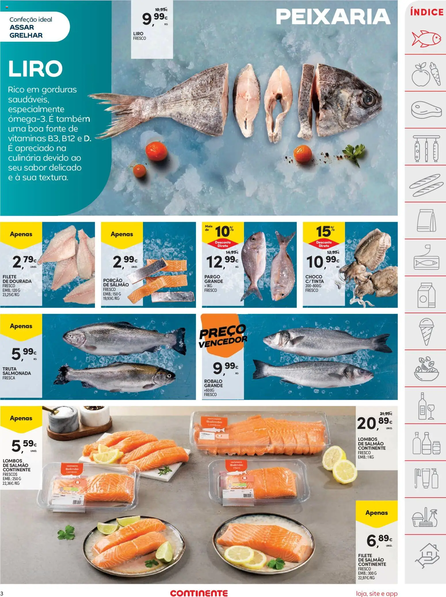 Continente folheto │ válido de 28.04.2026 | Página: 3 | Produtos: Dourada, Salmão, Truta