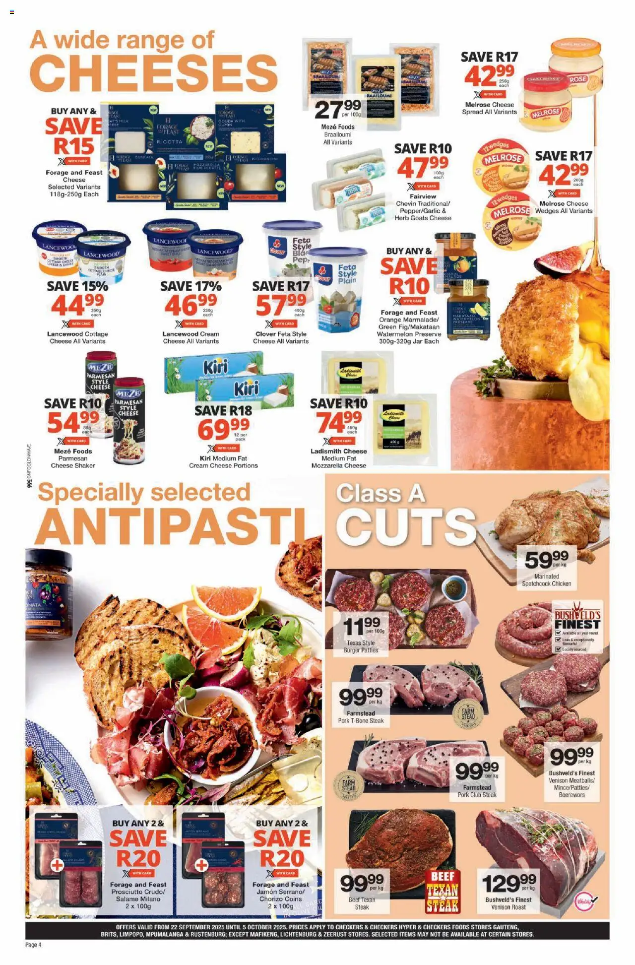 New Checkers catalogue – valid from 22.09.2025 | Page: 4 | Products: Boerewors, Pork, Cream, Cottage cheese