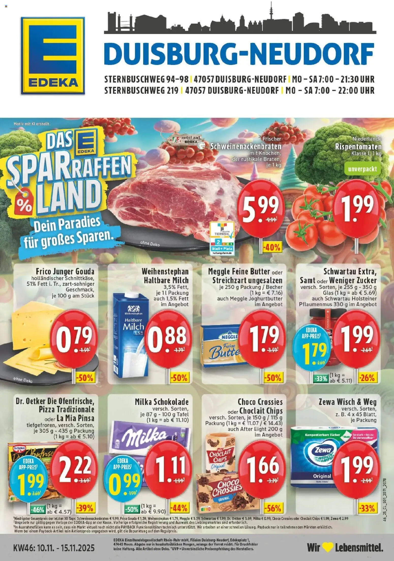 Edeka prospekt Duisburg	 – gültig ab 10.11.2025 | Seite: 1 | Produkte: Milch, Butter, Haltbare milch, Chips