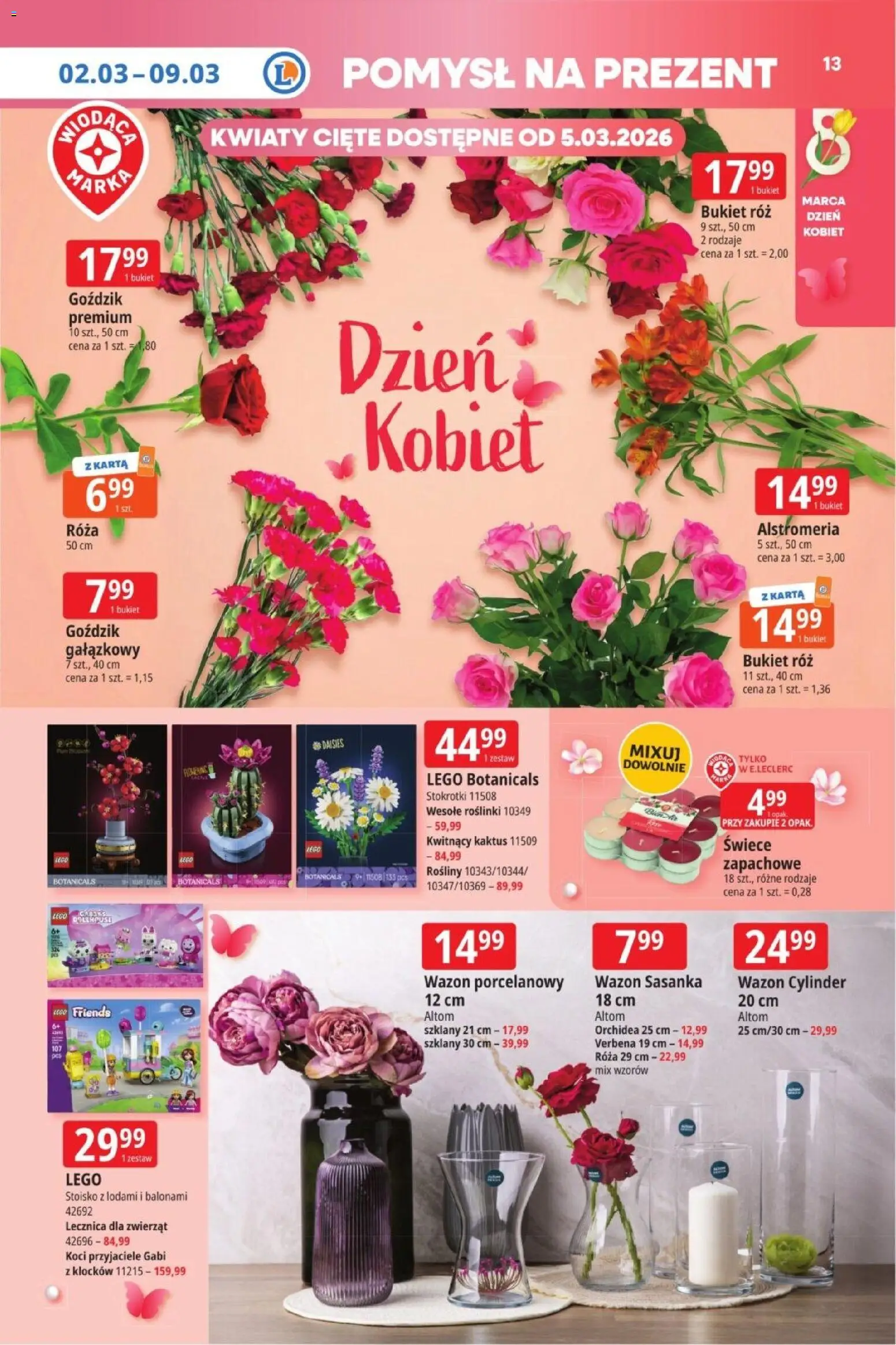 E.Leclerc Gazetka  od 02.03.2026 | Strona: 13 | Produkty: Kwiaty cięte, Lego, Wazon, Róż