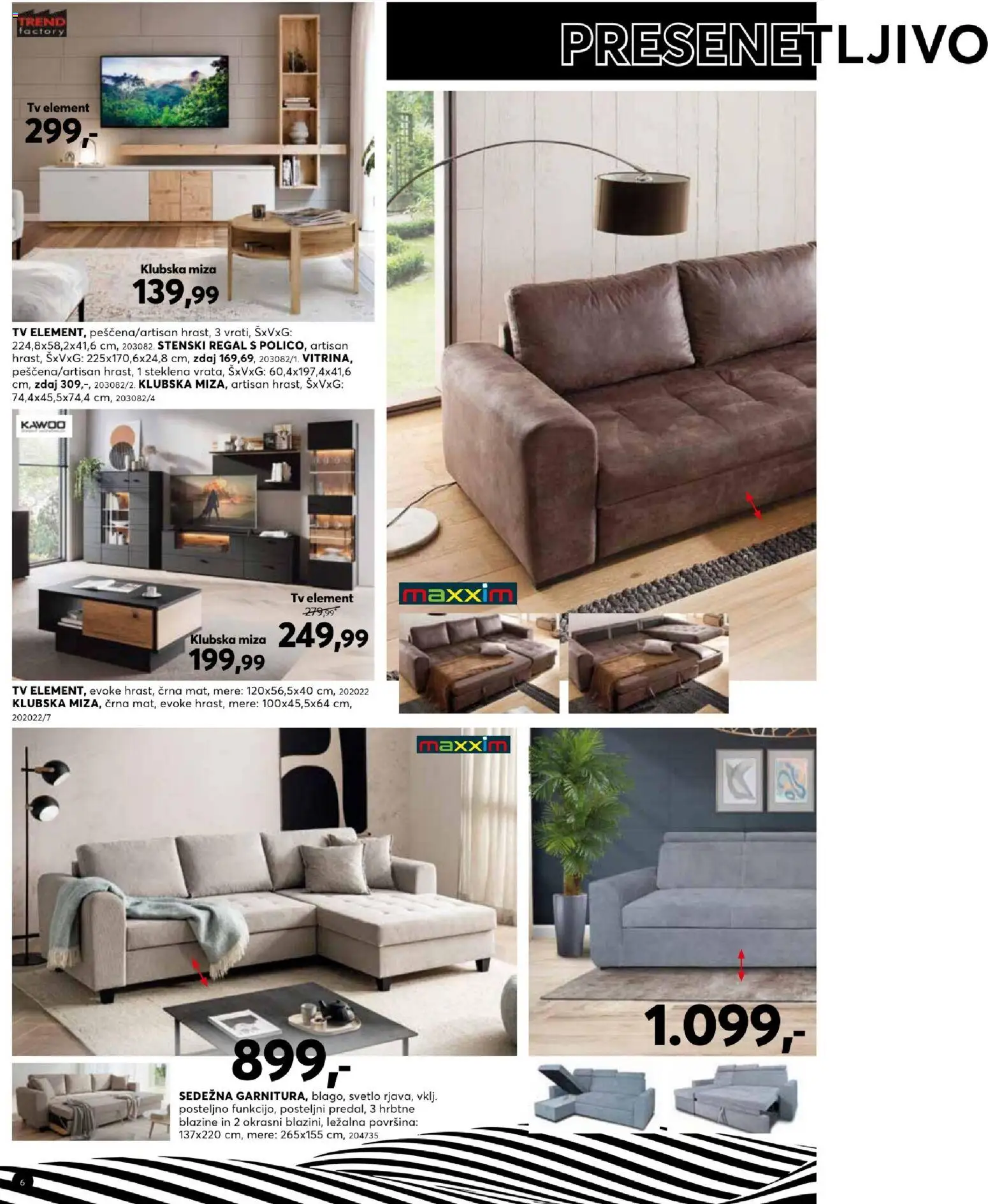 Novi Dipo katalog ponudbe – veljaven od 08.04.2026 | Stran: 6 | Izdelki: Tv, Klubska miza, Miza, Regal