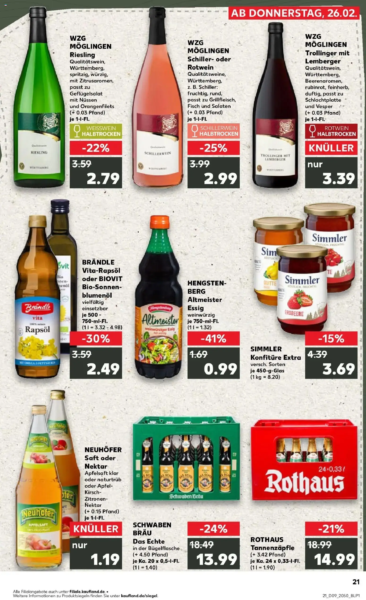Kaufland prospekt Münsingen	 – gültig ab 26.02.2026 | Seite: 21 | Produkte: Rotwein, Rotwein halbtrocken, Äpfel, Saft