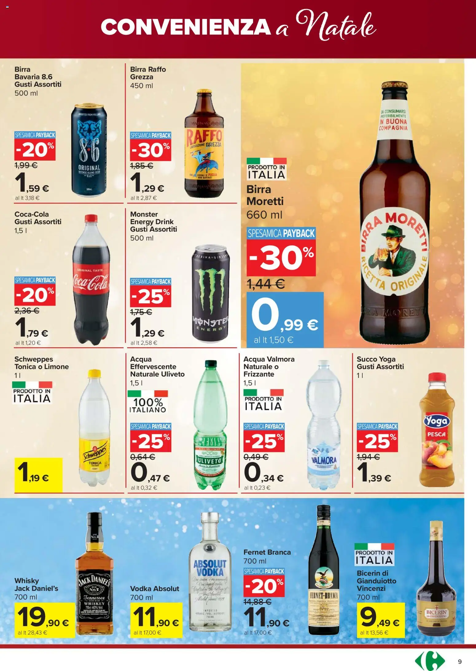 Volantino Carrefour del 18.12.2025 | Pagina: 9 | Prodotti: Succo, Acqua, Pesca, Coca Cola
