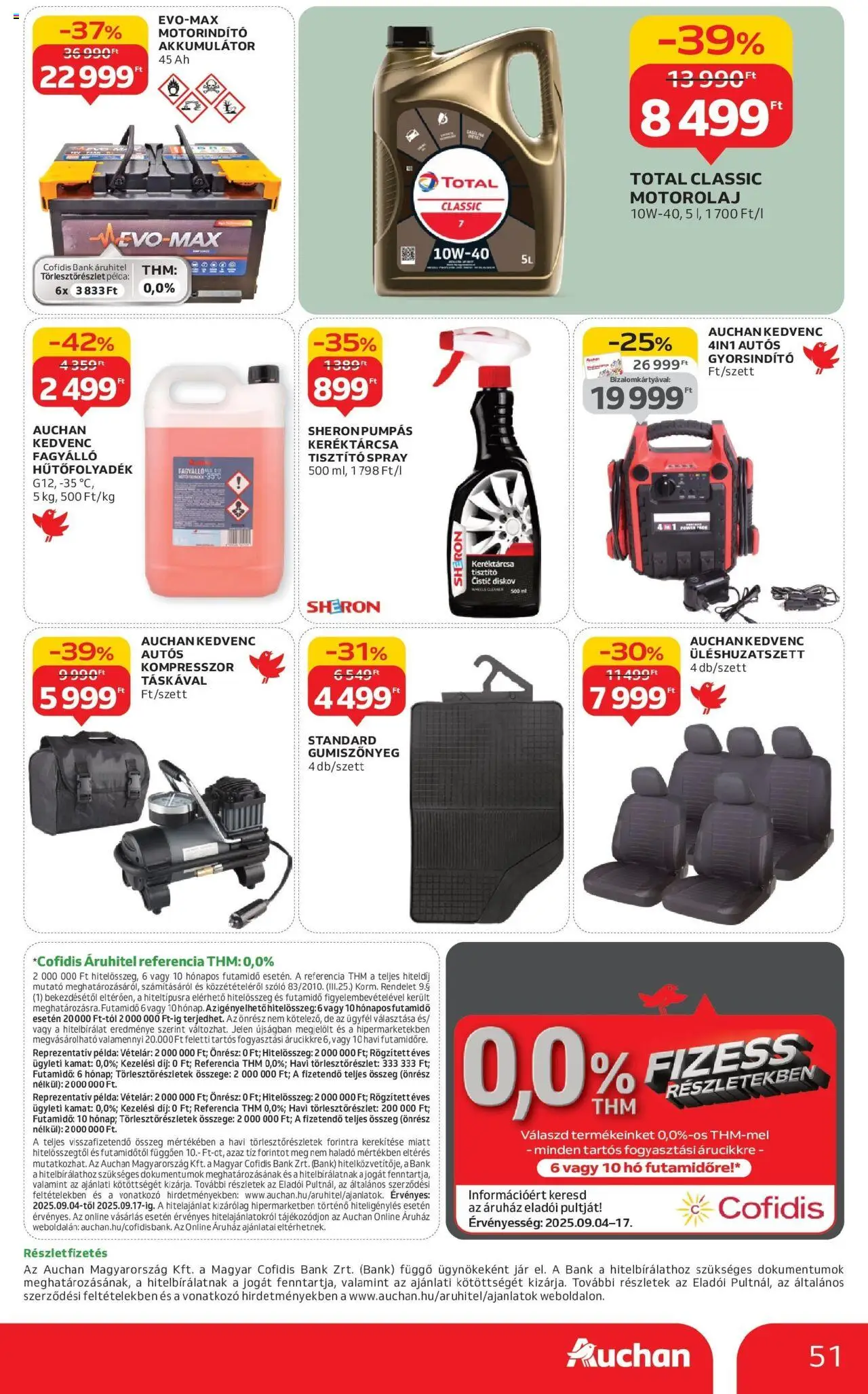 Auchan akciós ujság - amely érvényes a következő dátumtól: 04.09.2025 | Oldal: 51 | Termékek: Szőlő, Kompresszor, Akkumulátor, Motorolaj