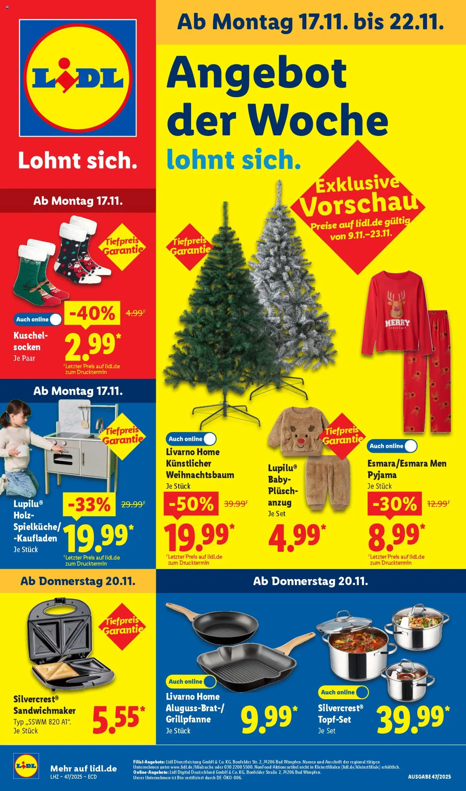 Lidl - Prospekt – gültig ab 17.11.2025 | Seite: 1 | Produkte: Sandwichmaker, Bad, Socken, Anzug