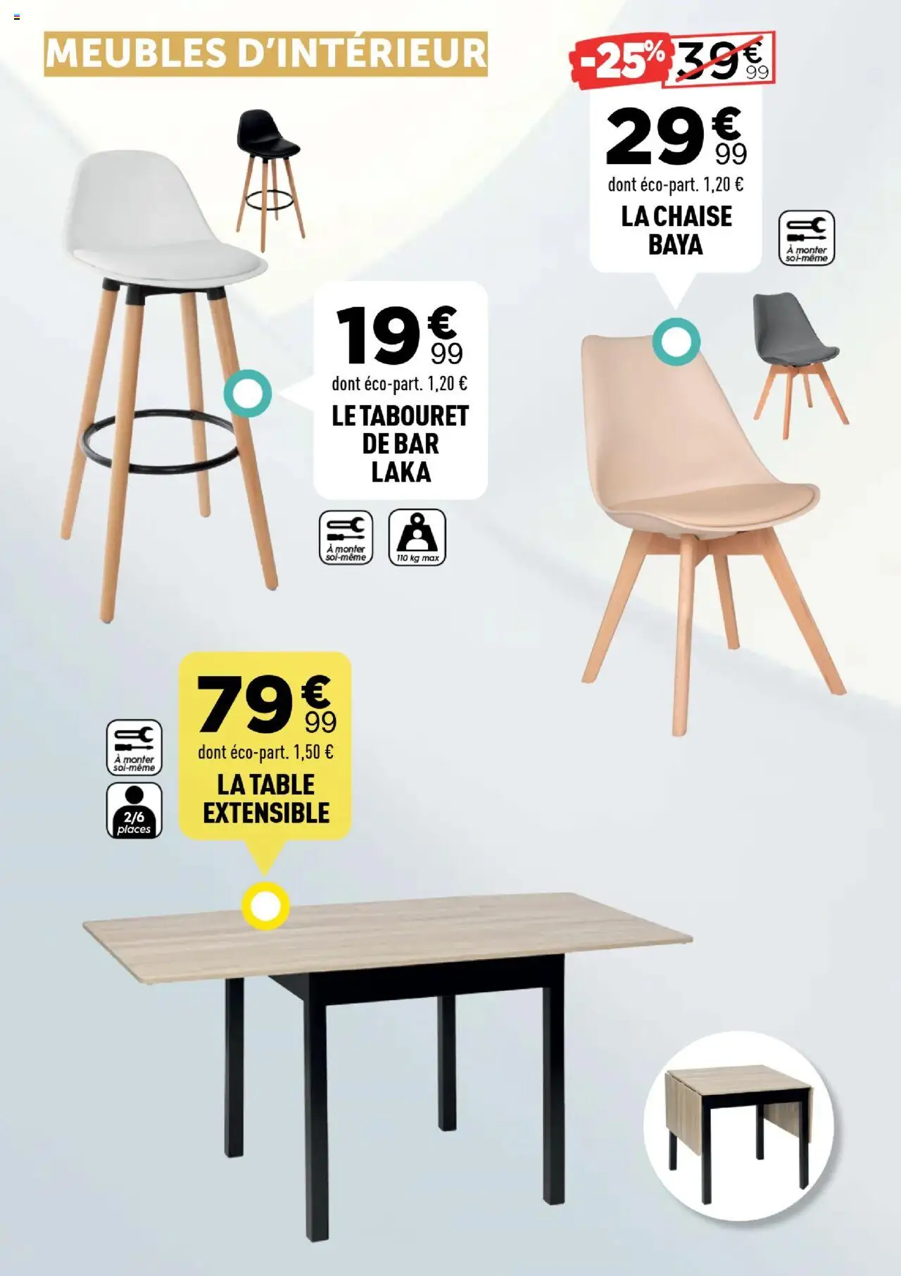  | Page: 9 | Produits: Le tabouret, Table extensible, Table, Chaise