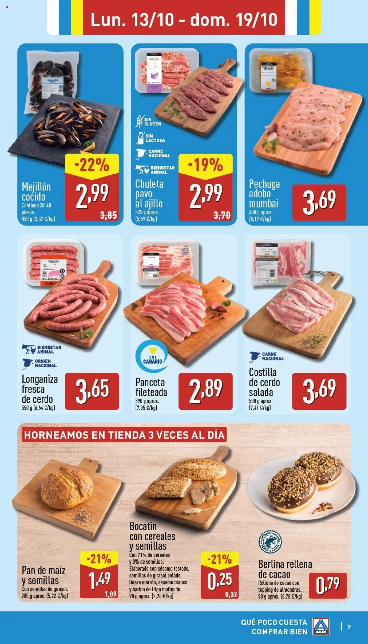 Aldi folleto Canarias │ válido desde el 13.10.2025 | Página: 9 | Productos: Cerdo, Cereales, Longaniza, Costilla de cerdo