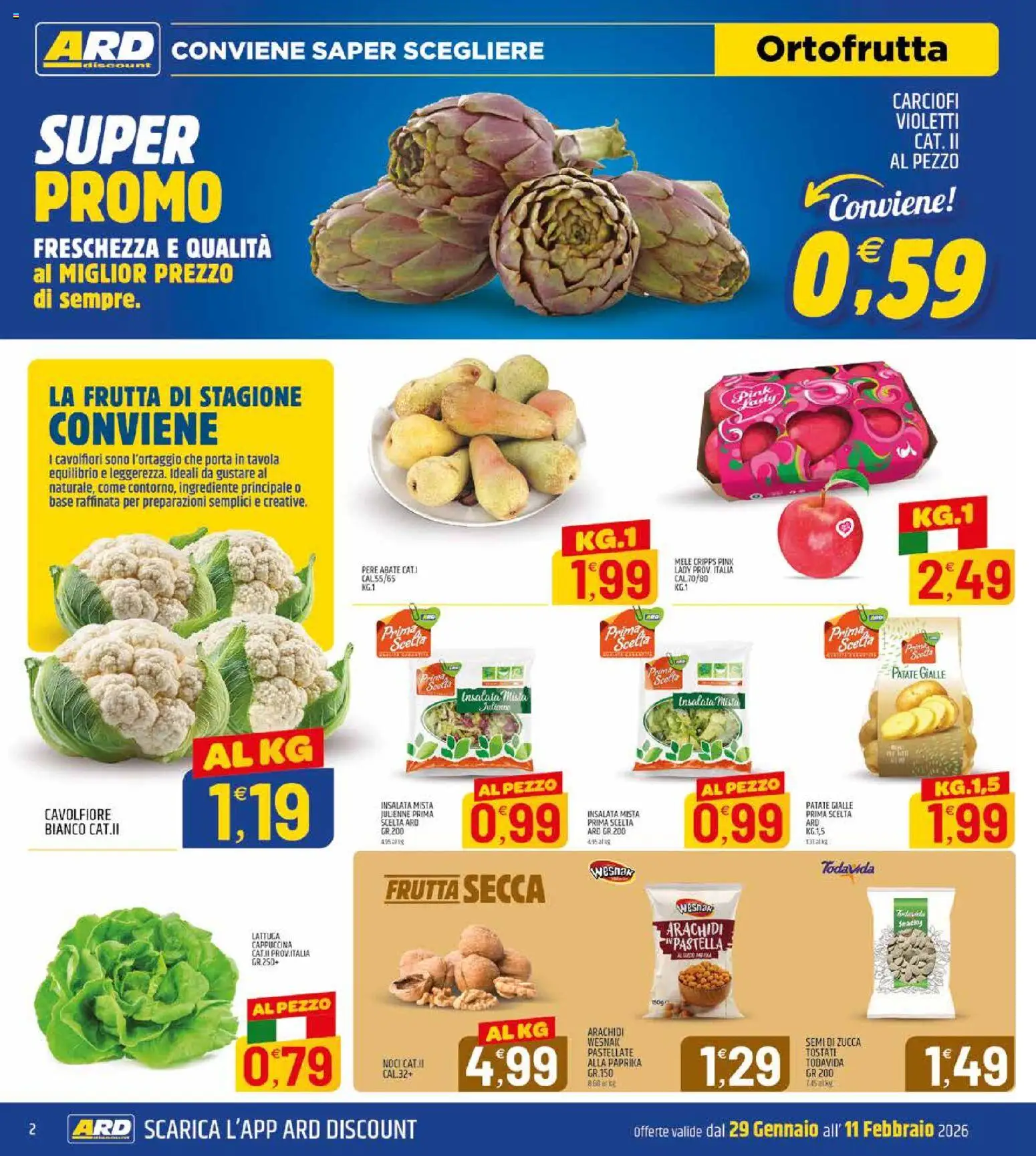 Volantino ARD Discount del 29.01.2026 | Pagina: 2 | Prodotti: Insalata, Patate, Cavolfiore, Arachidi