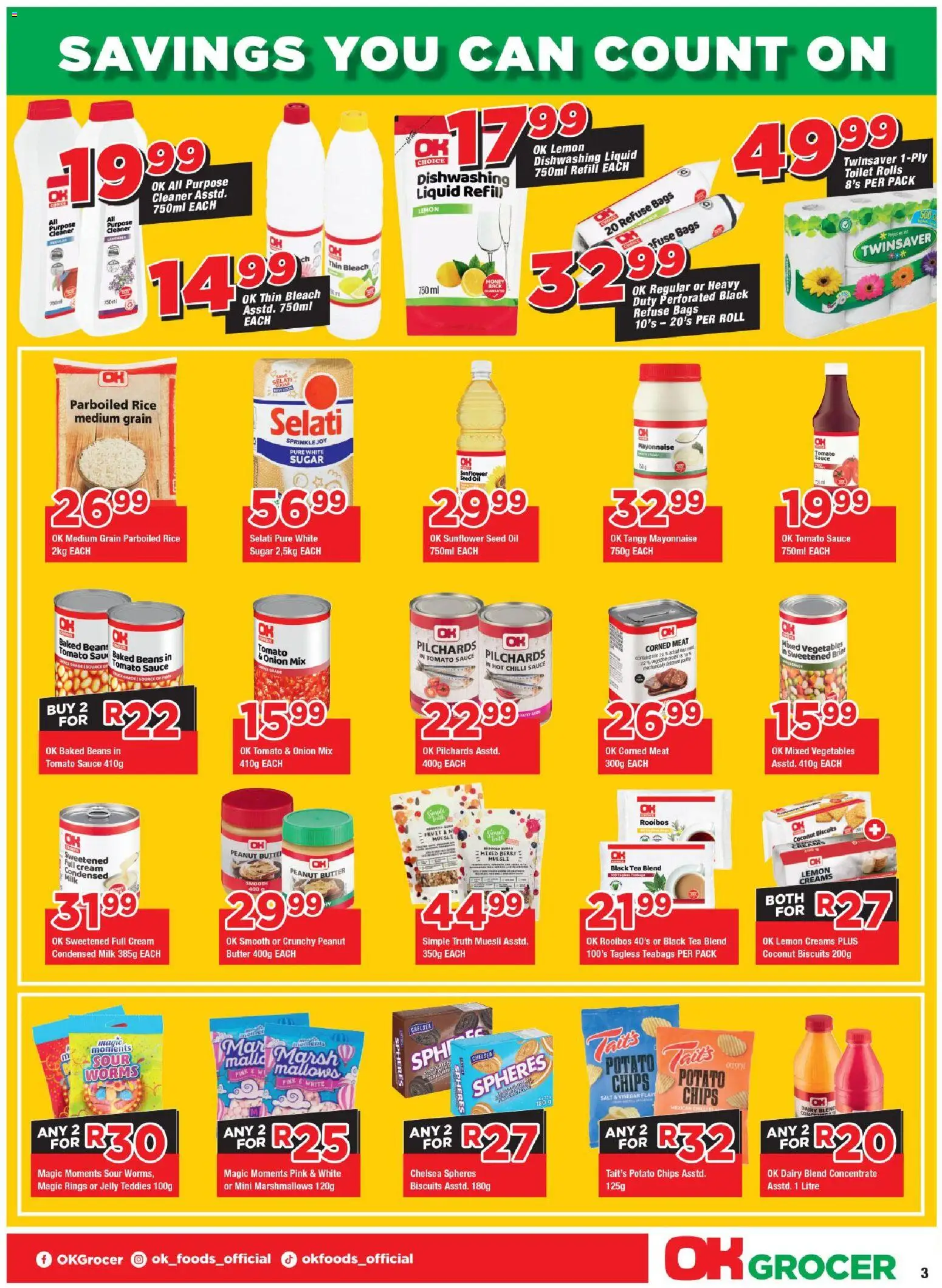 New OK Foods catalogue – valid from 11.02.2026 | Page: 3 | Products: Bleach, Tea, Sugar, Lemon