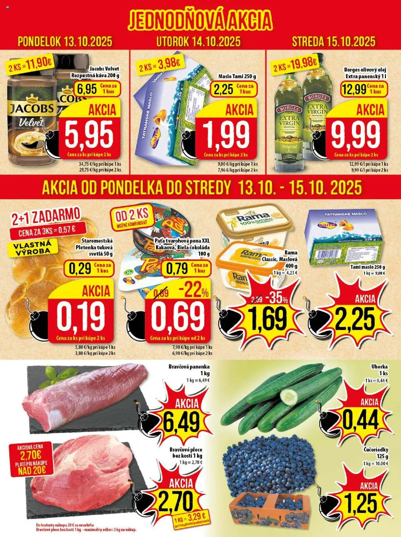 Nové Klas akcie – leták je platný od 13.10.2025 | Strana: 2 | Produkty: Olej, Olivový olej, Bravčové plece, Rama