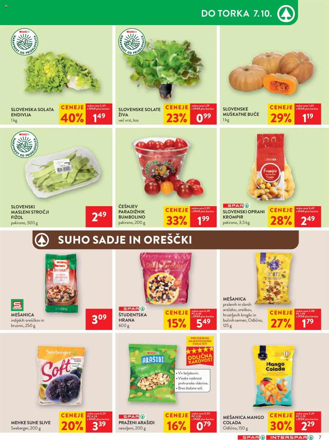 Novi Spar katalog ponudbe – veljaven od 01.10.2025 | Stran: 9 | Izdelki: Arašidi, Paradiznik, Solata, Mango