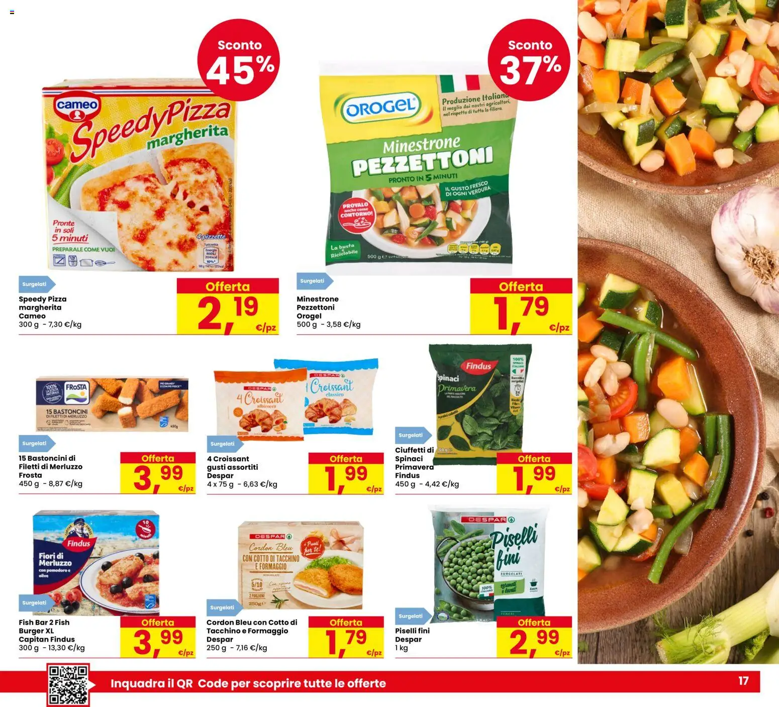Volantino Despar del 22.01.2026 | Pagina: 17 | Prodotti: Minestrone, Pizza, Formaggio, Piselli