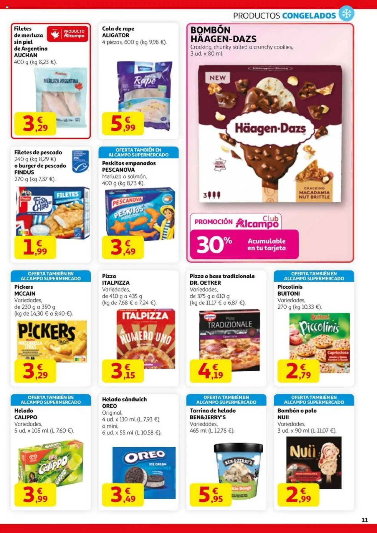 Alcampo - HG Madrid Unificado │ válido desde el 11.09.2025 | Página: 11 | Productos: Helado bombón, Pizza, Pescado, Helado