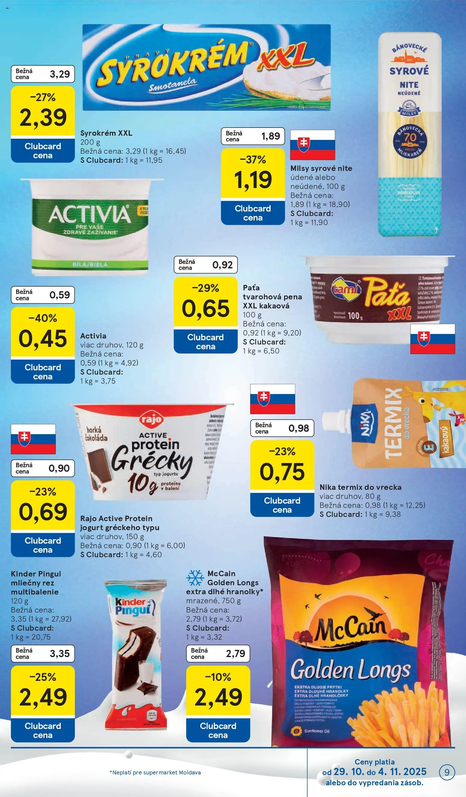 Nové Tesco akcie – leták je platný od 29.10.2025 | Strana: 9 | Produkty: Jogurt, Protein, Kinder, Čokoláda