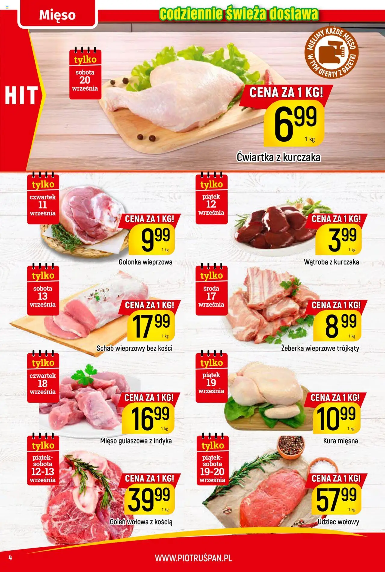 Piotruś Pan Gazetka od 11.09.2025 | Strona: 4 | Produkty: Schab, Mięso, Schab wieprzowy, Schab wieprzowy bez kości