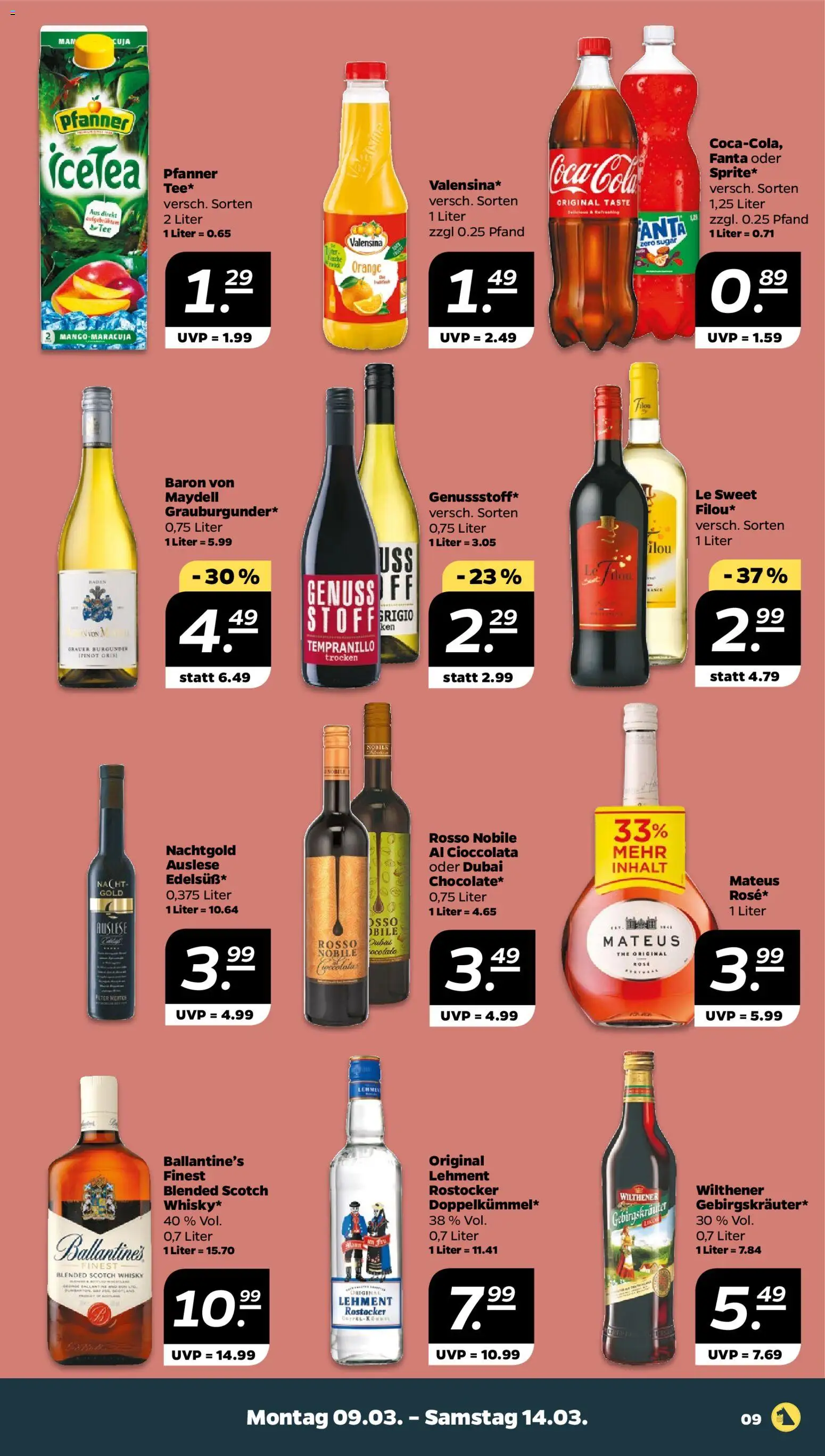 Netto Prospekt 	 – gültig ab 09.03.2026 | Seite: 9 | Produkte: Whisky, Wilthener, Valensina, Tee