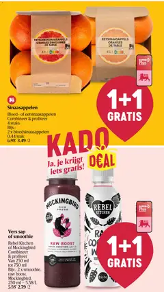 Vers sap of smoothie, Rebel Kitchen of Mockingbird Combineer & profiteer Van 250 ml tot 750 ml Bijv.: 2 x smoothie, raw boost, Mockingbird, 250 ml - Voorbeeld van een folder van Delhaize, geldig van 05.03.2026 | Pagina: 13 | Producten: Sap, Boost