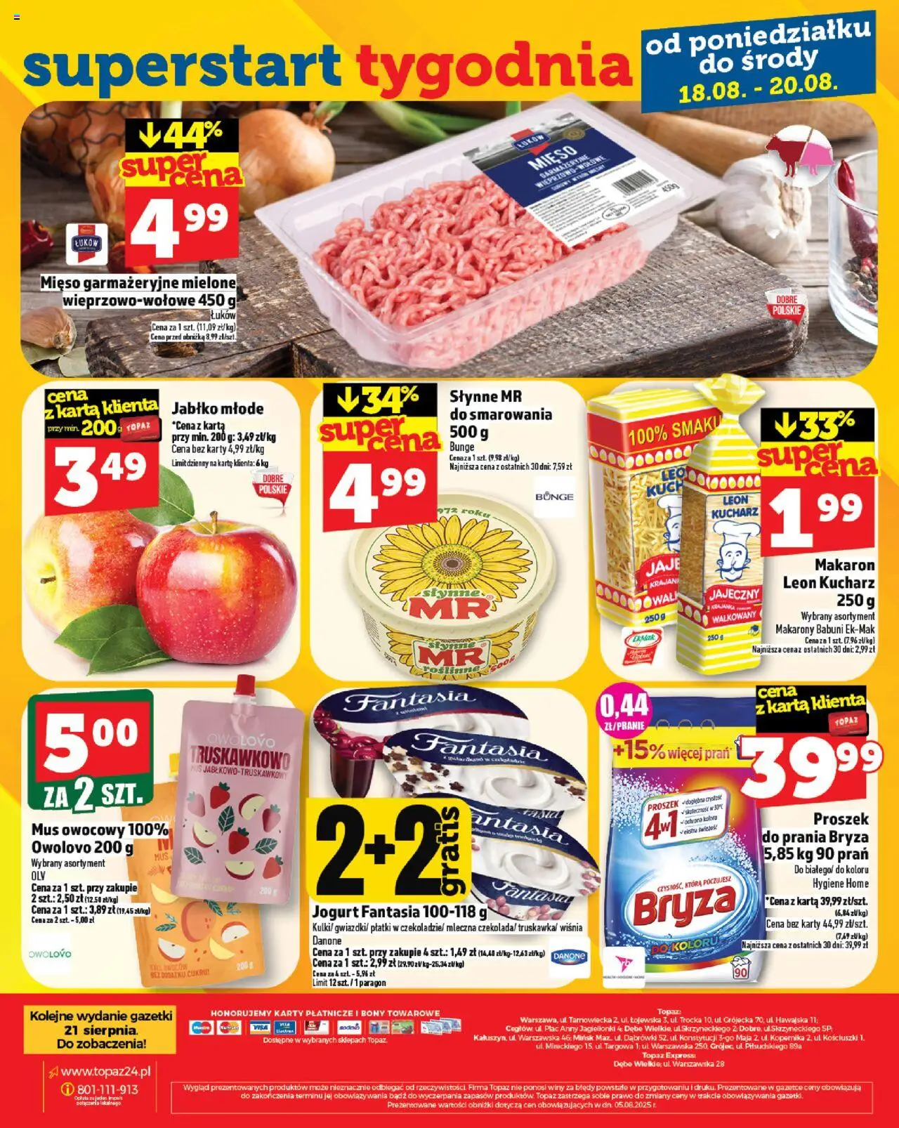 Topaz Gazetka MAZ od 14.08.2025 | Strona: 32 | Produkty: Karta, Jogurt, Makarony, Makaron