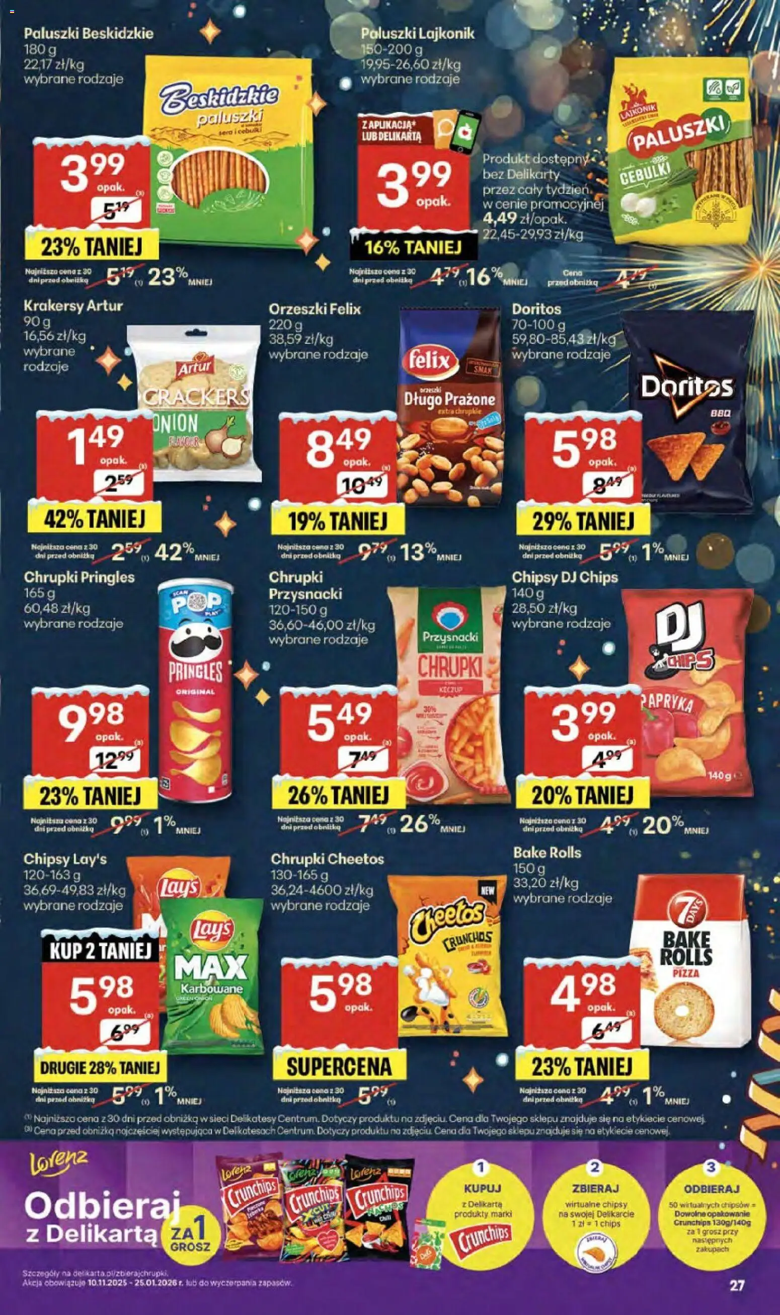 Delikatesy Centrum Gazetka od 29.12.2025 | Strona: 27 | Produkty: Chipsy, Doritos, Krakersy, Pizza