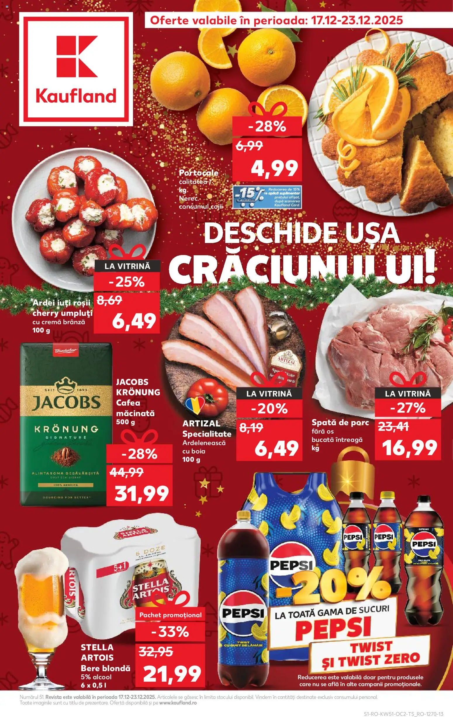 Kaufland RO akciós ujság - amely érvényes a következő dátumtól: 17.12.2025 | Oldal: 1 | Termékek: Pepsi, Stella artois