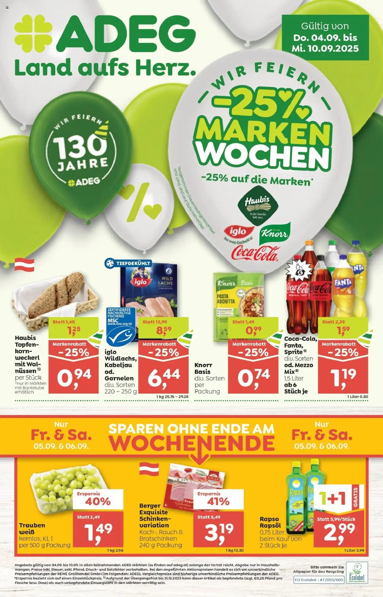 ADEG Sonntag, Laterns, Schoppernau gültig ab 04.09.2025 | Seite: 1 | Produkte: Pasta, Schinken