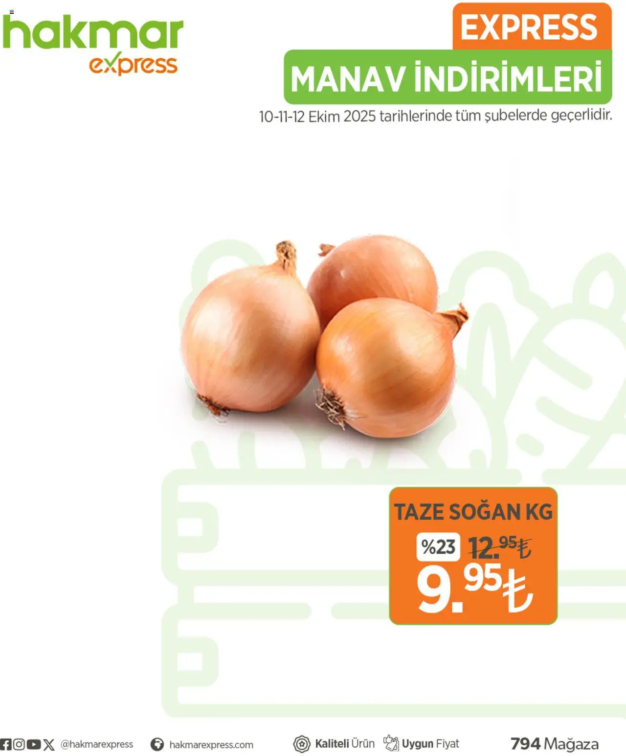 Hakmar Express Sebze ve meyve - 10.10.2025 tarihinden itibaren geçerlidir | Sayfa: 1 | Ürünler: Taze soğan, Soğan