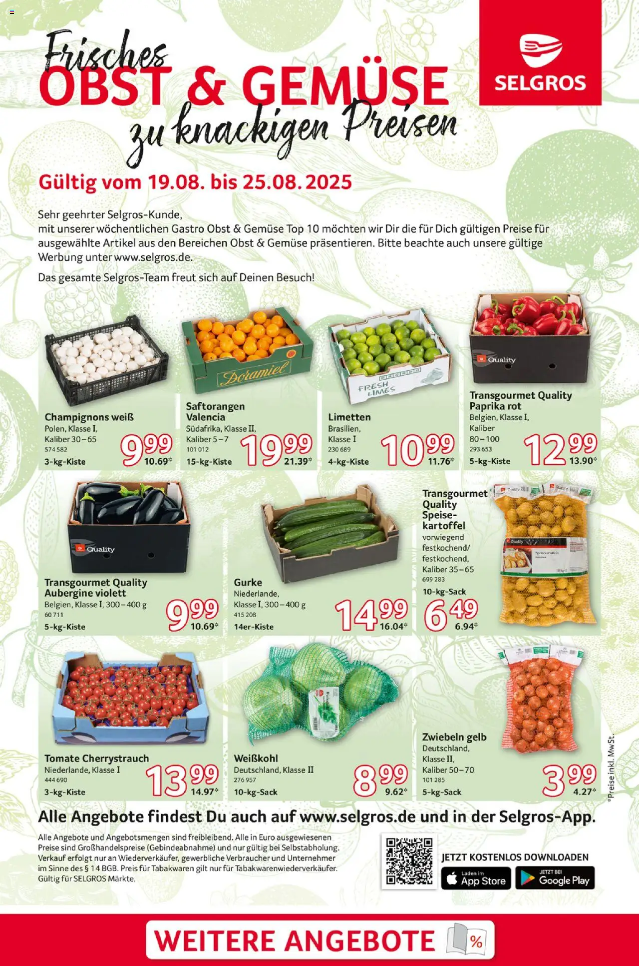 Selgros Obst & Gemüse - gültig ab dem 19.08.2025 | Seite: 1 | Produkte: Top, Paprika rot, Gemüse, Paprika