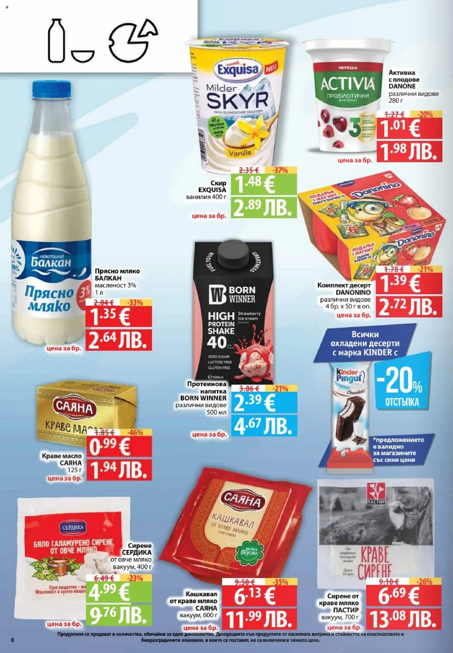 {H1} | Страница: 8 | Продукти: Плодове, Мляко, Напитка, Кашкавал