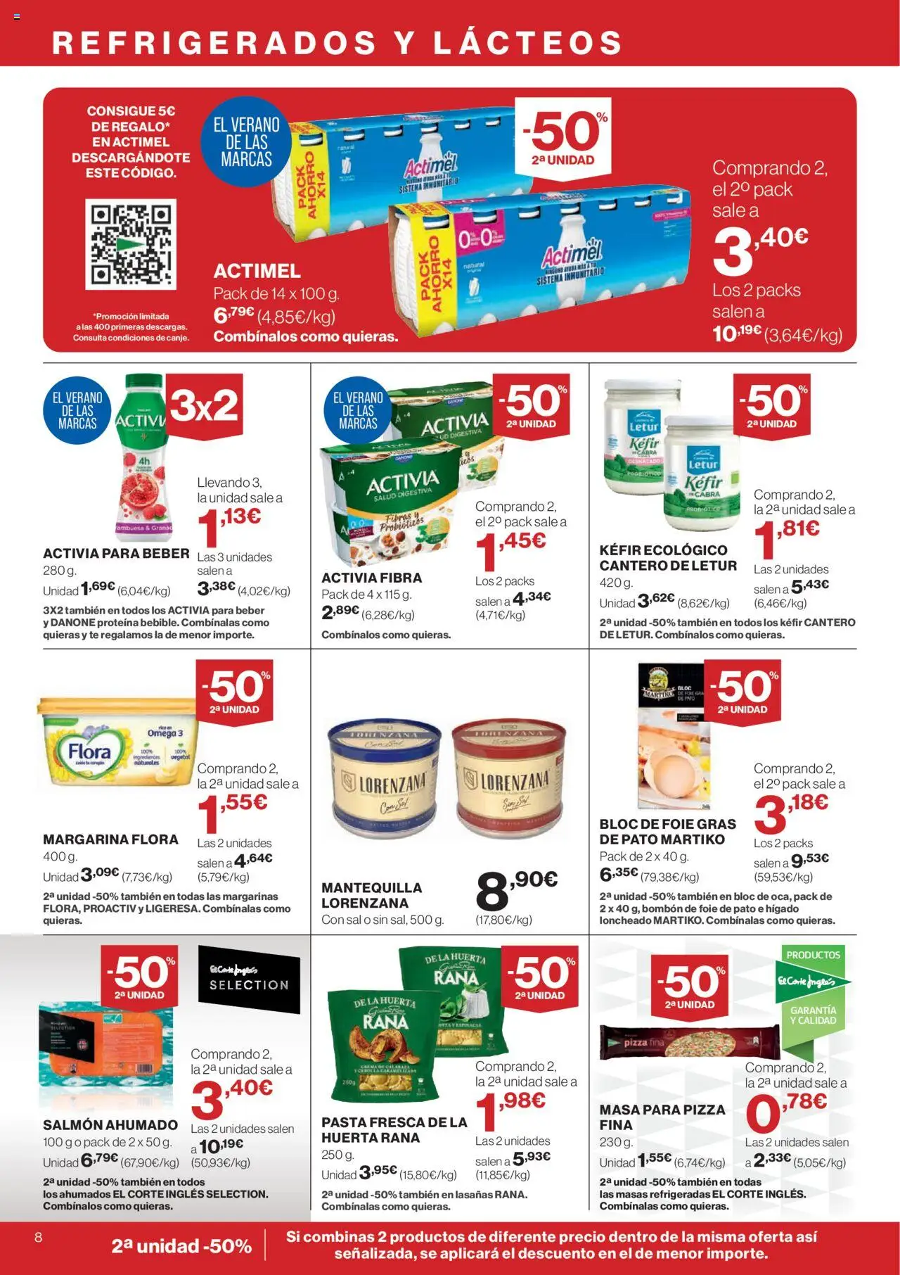 Hipercor catálogo │ válido desde el 14.08.2025 | Página: 8 | Productos: Pizza, Pasta, Margarina, Salmón ahumado