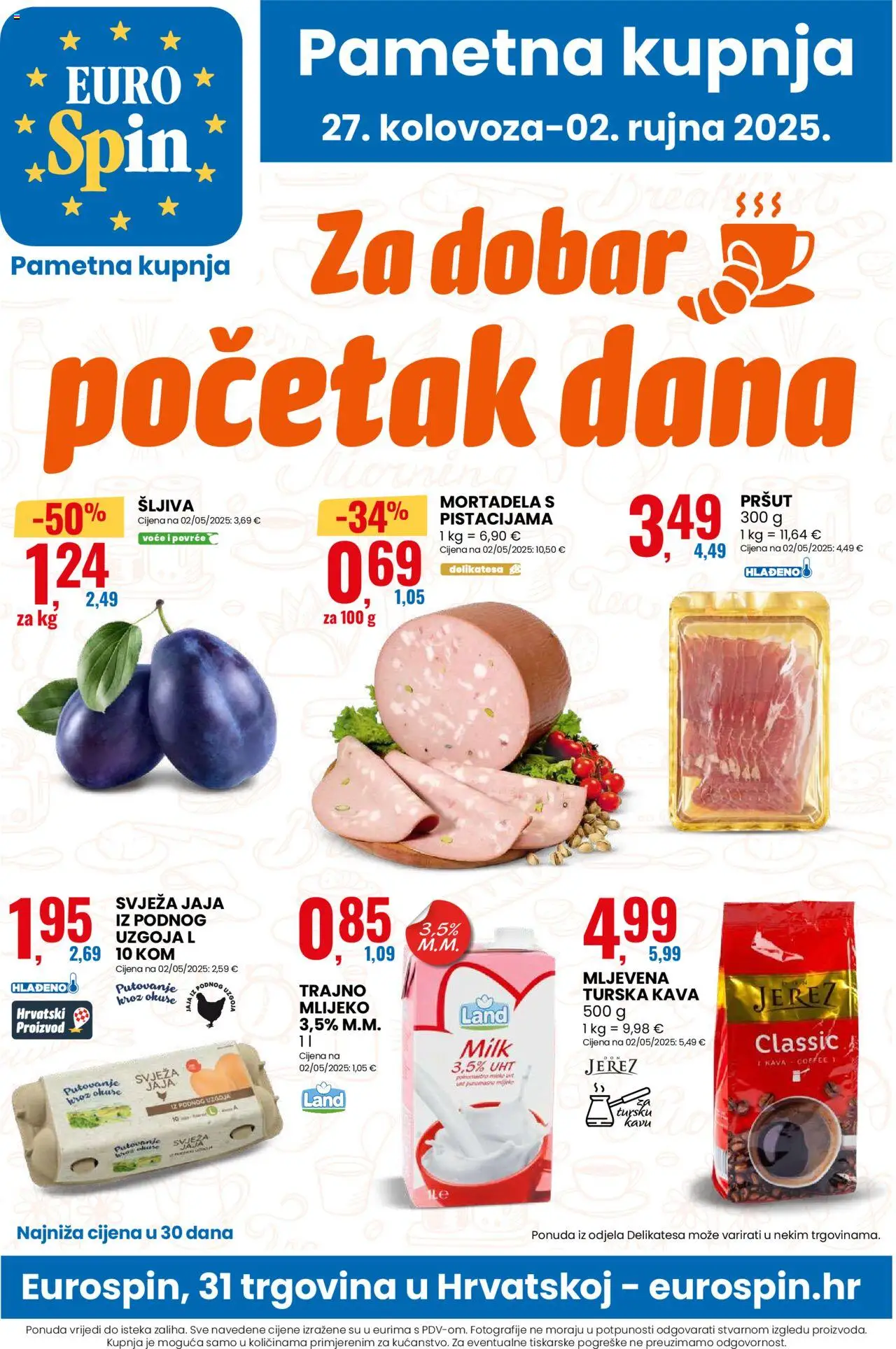 Eurospin katalog | vrijedi od 27.08.2025 | Stranica: 1 | Proizvodi: Mlijeko, Jaja, Kava, Povrće