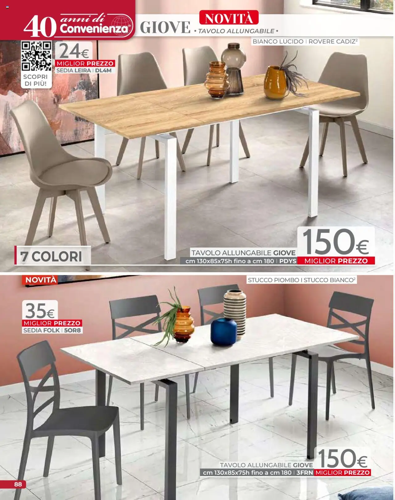 Volantino Mondo Convenienza del 09.09.2025 | Pagina: 90 | Prodotti: Stucco, Tavolo, Sedia