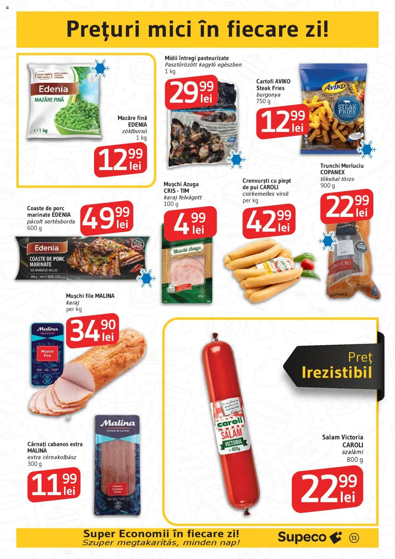 Catalog Supeco Bilingv – valabil de la 21.08.2025 | Pagină: 11 | Produse: Mazăre, Crenvurști, Salam, Cârnați