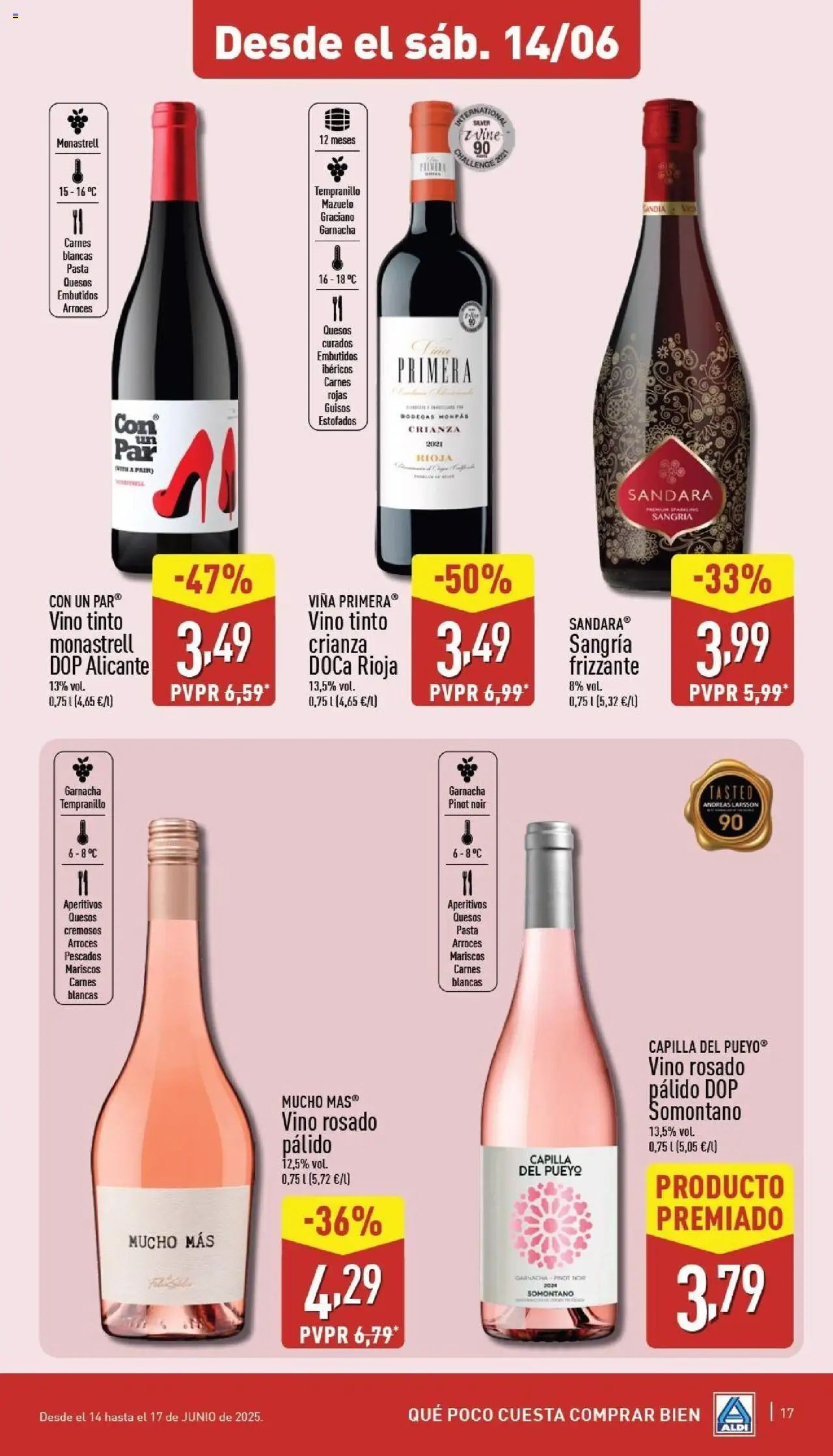 Aldi folleto Canarias │ válido desde el 09.06.2025 | Página: 17 | Productos: Vino rosado, Vino, Pasta, Νυχτικό