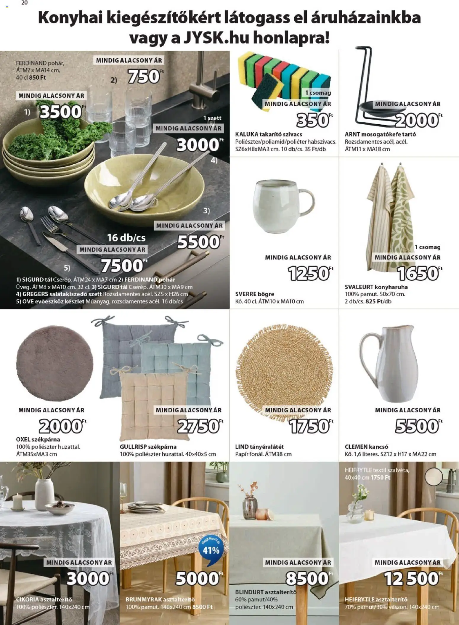 JYSK akciós ujság - amely érvényes a következő dátumtól: 29.04.2026 | Oldal: 20 | Termékek: Tányéralátét, Konyharuha, Bögre, Evőeszköz készlet