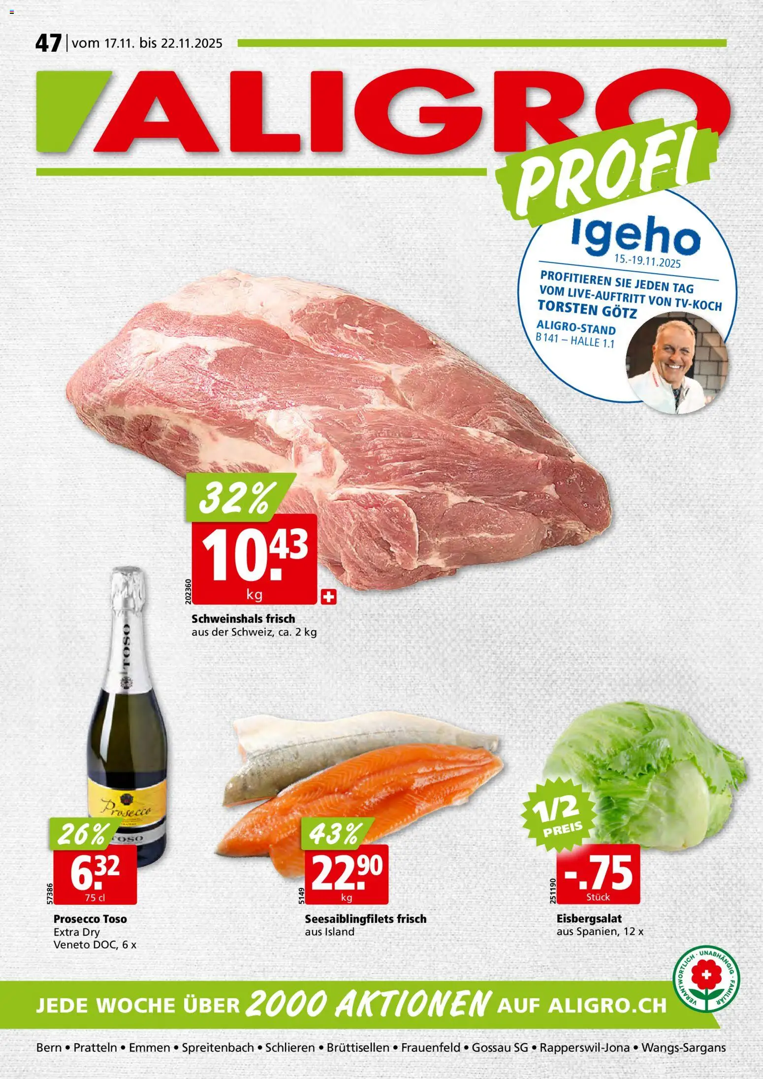 Aligro Aktionen Schlieren, Gossau SG, Frauenfeld, Rapperswil-Jona, Sargans, Bern, Brüttisellen, Pratteln, Emmen, Spreitenbach – gültig ab 17.11.2025 | Seite: 1