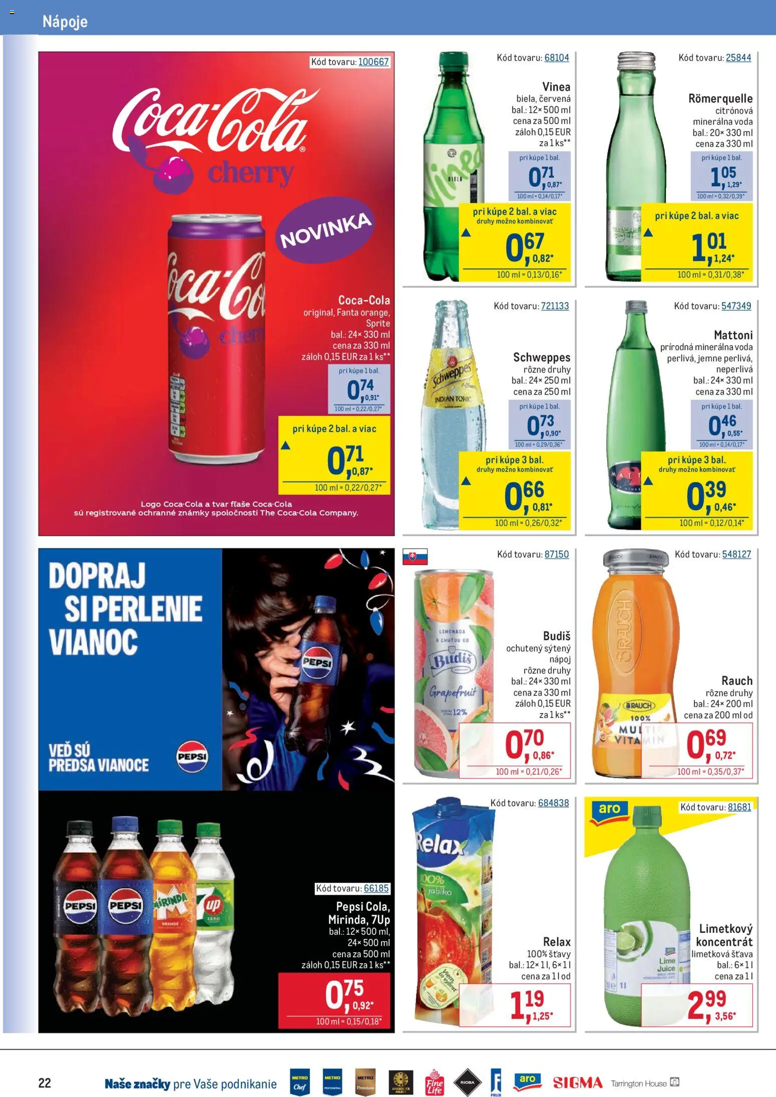 Nové Metro akcie – leták je platný od 02.01.2026 | Strana: 22 | Produkty: Pepsi, Mirinda, Minerálna voda, Vinea