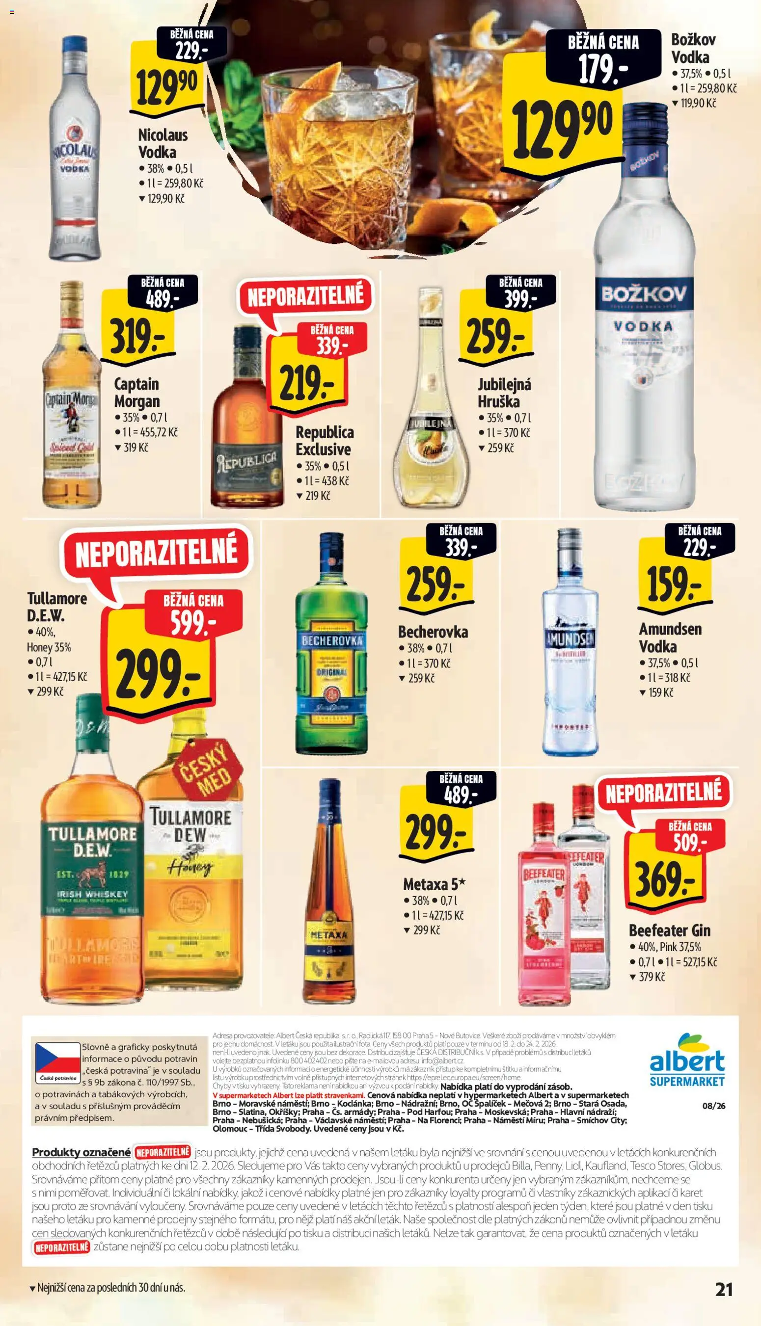 Albert leták - Supermarket od 18.02.2026 | Strana: 31 | Produkty: Whiskey, Morgan, Gin, Metaxa