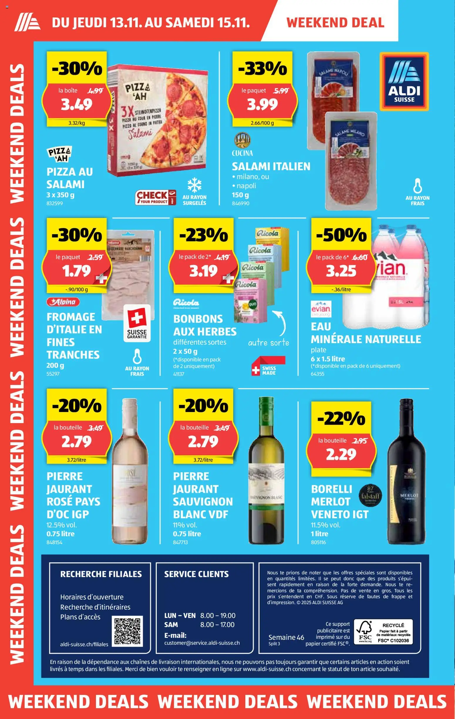 Aldi Aktionen FR – gültig ab 13.11.2025 | Seite: 2 | Produkte: Merlot, Salami, Pizza