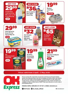 OK Foods specials catalogue – valid from 06.04.2026 | Page: 4 | Products: Beans, Milk, Cream, Fat spread