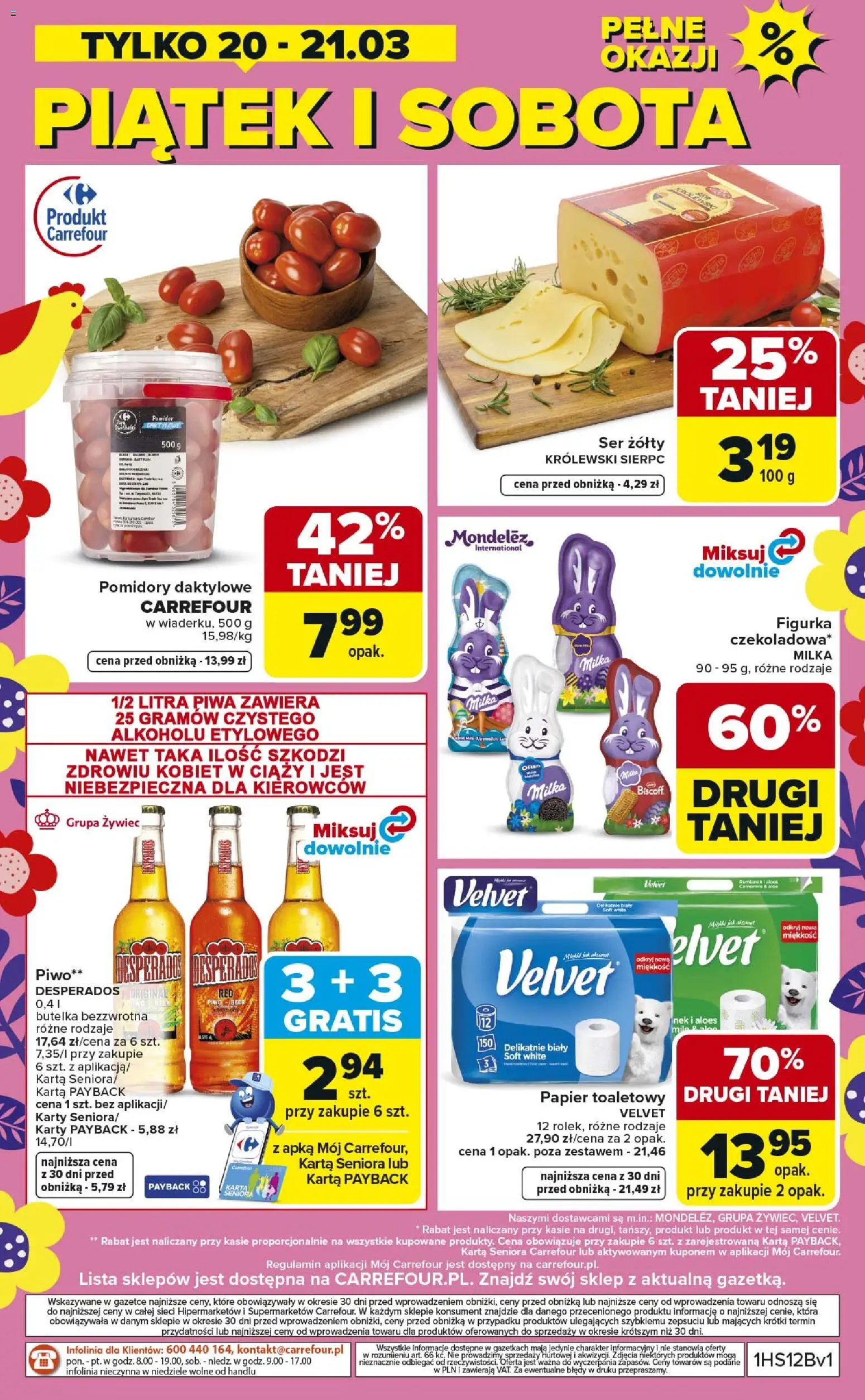 Carrefour gazetka - Weekend okazji od 19.03.2026 | Strona: 8 | Produkty: Papier toaletowy, Milka, Piwo, Pomidory