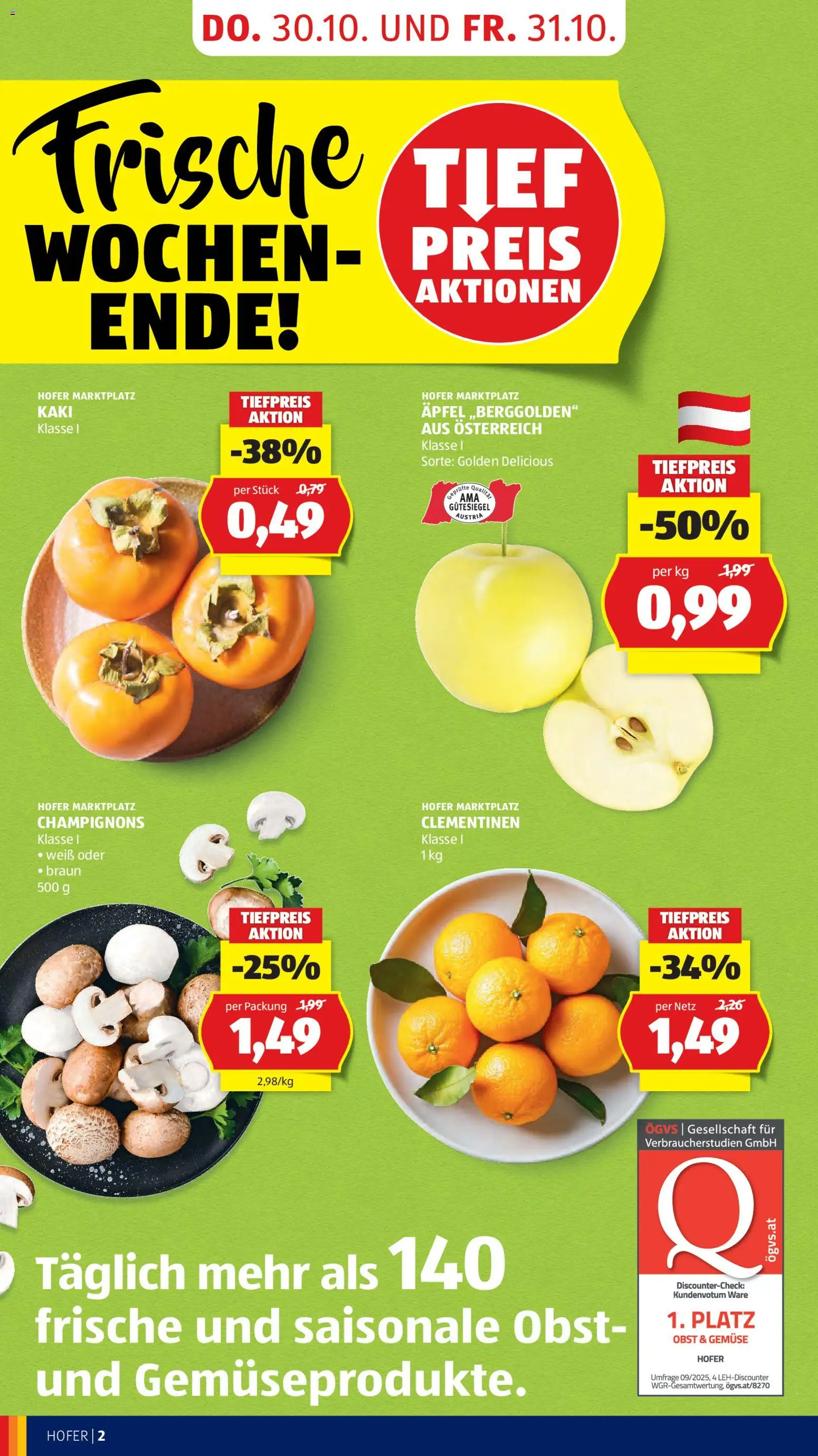 Hofer Flugblatt gültig ab 30.10.2025 | Seite: 4 | Produkte: Gemüse, Obst, Kaki, Äpfel